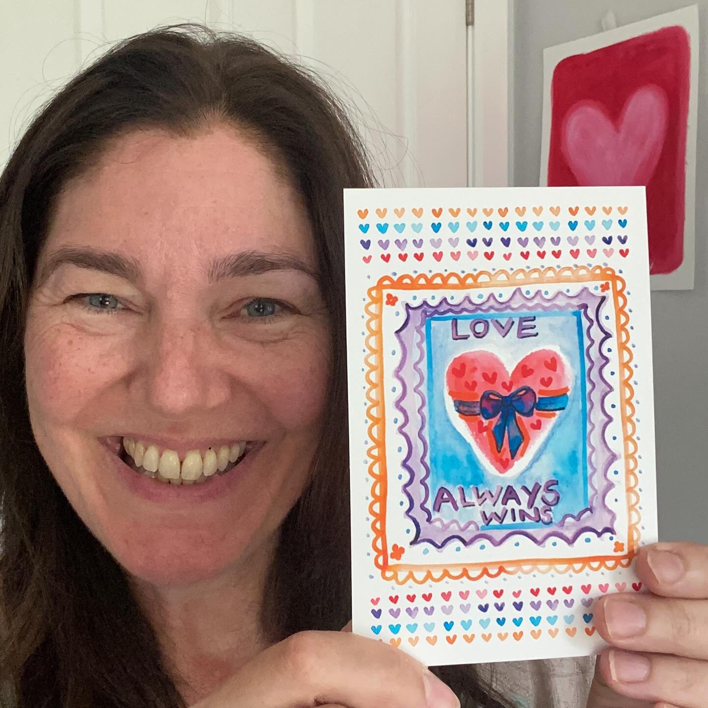 Here she is&hellip;. The beautiful print I sent out for my June print club. &lsquo;Love Always Wins&rsquo; ❤️. 
I&rsquo;ll soon be working on July&rsquo;s beauties - you can join my #sharealittlelove print club to receive my next pink envelope (link 