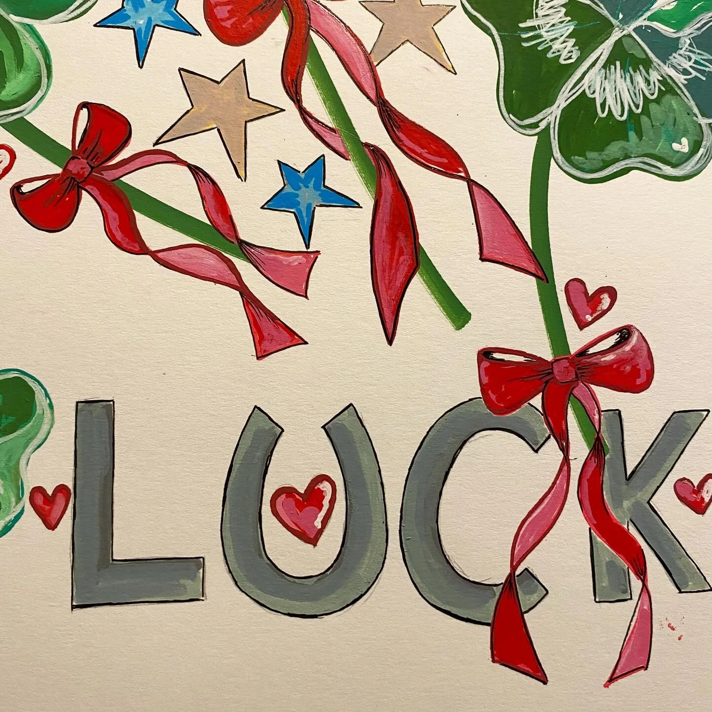 A little progress made with my new &lsquo;Luck&rsquo; print. It&rsquo;s looking soooooo good 🍀❤️. #nickyluck #sharealittlelove #luck #luckart #lucky #belucky #luckyprint #luckysymbol #makeyourownluck