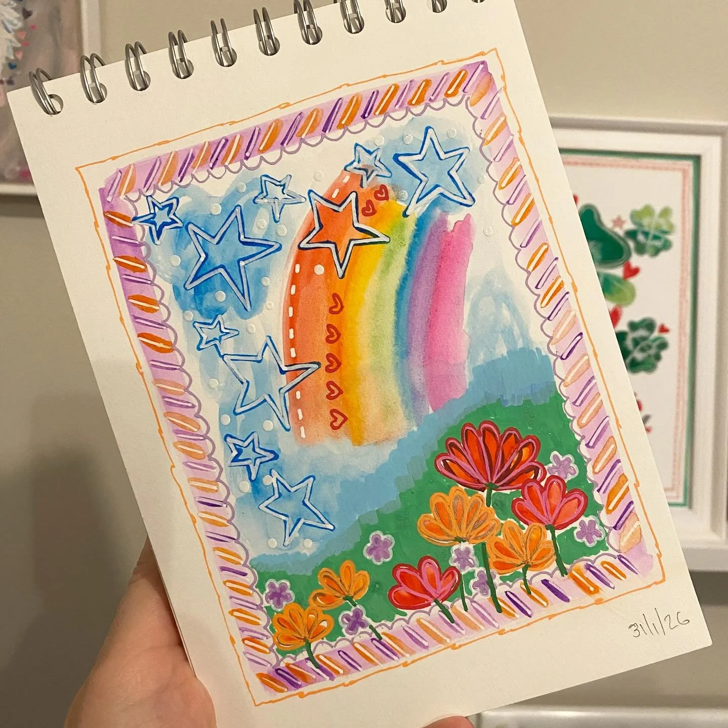 I managed to squeeeeeeeze some painting in this weekend. At one point this was looking a little ropey. But&hellip; I persevered and tried to take my own advice that it is &lsquo;personality over perfection&rsquo; and I now LOVE her 🌈🌸 #nickyluckart