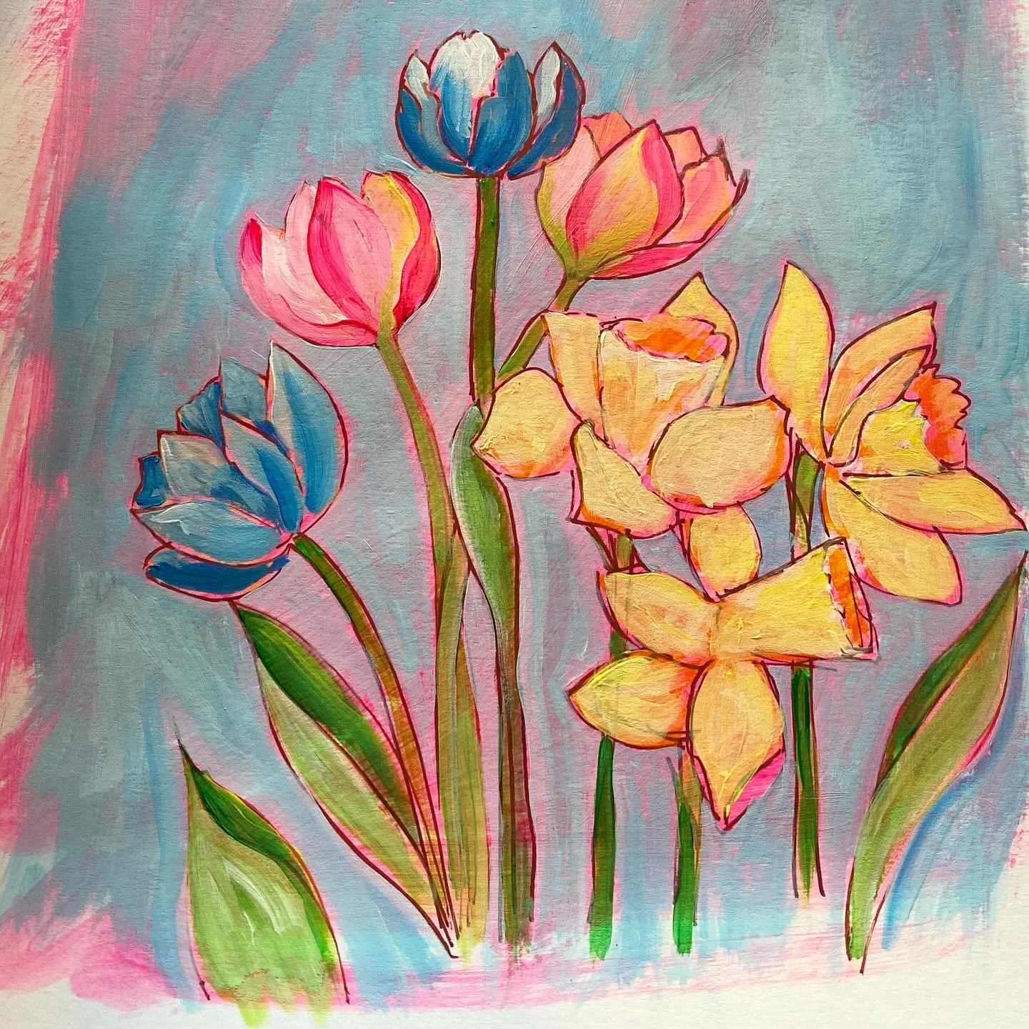 Beginnings of my painting that&rsquo;ll be part of my &lsquo;Joy&rsquo; series 💛 #nickyluck #nickyluckart #sharealittlesunshine #sharalittlelove #joy #floralart #joyfulart