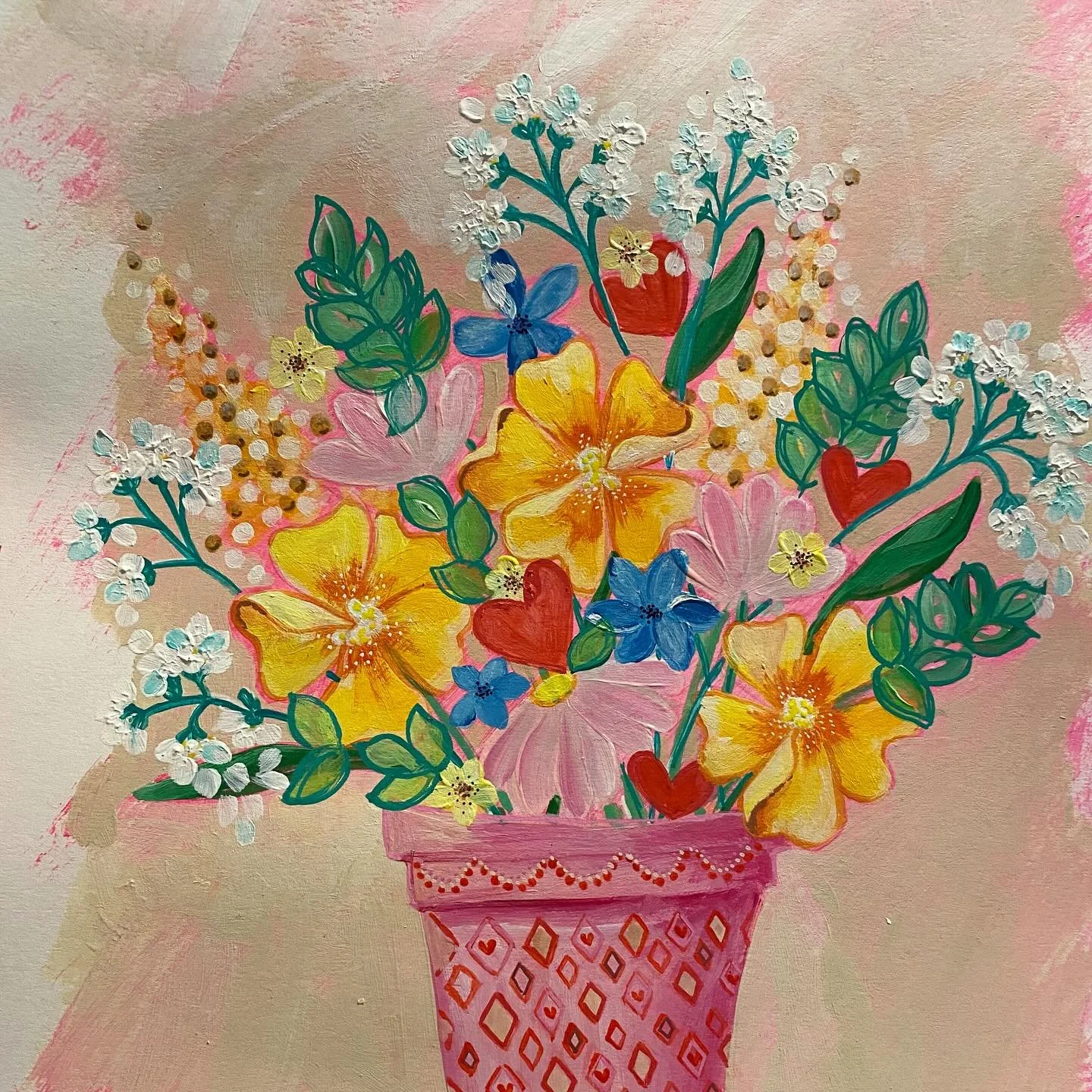 Progress on this beauty&hellip; The last of 5 paintings that I am making prints of for my &lsquo;Joy&rsquo; collection 💛. #nickyluck #sharealittlelove #joy #floralpainting #flowers #joyful #joyfulmoments #happyart #yellow