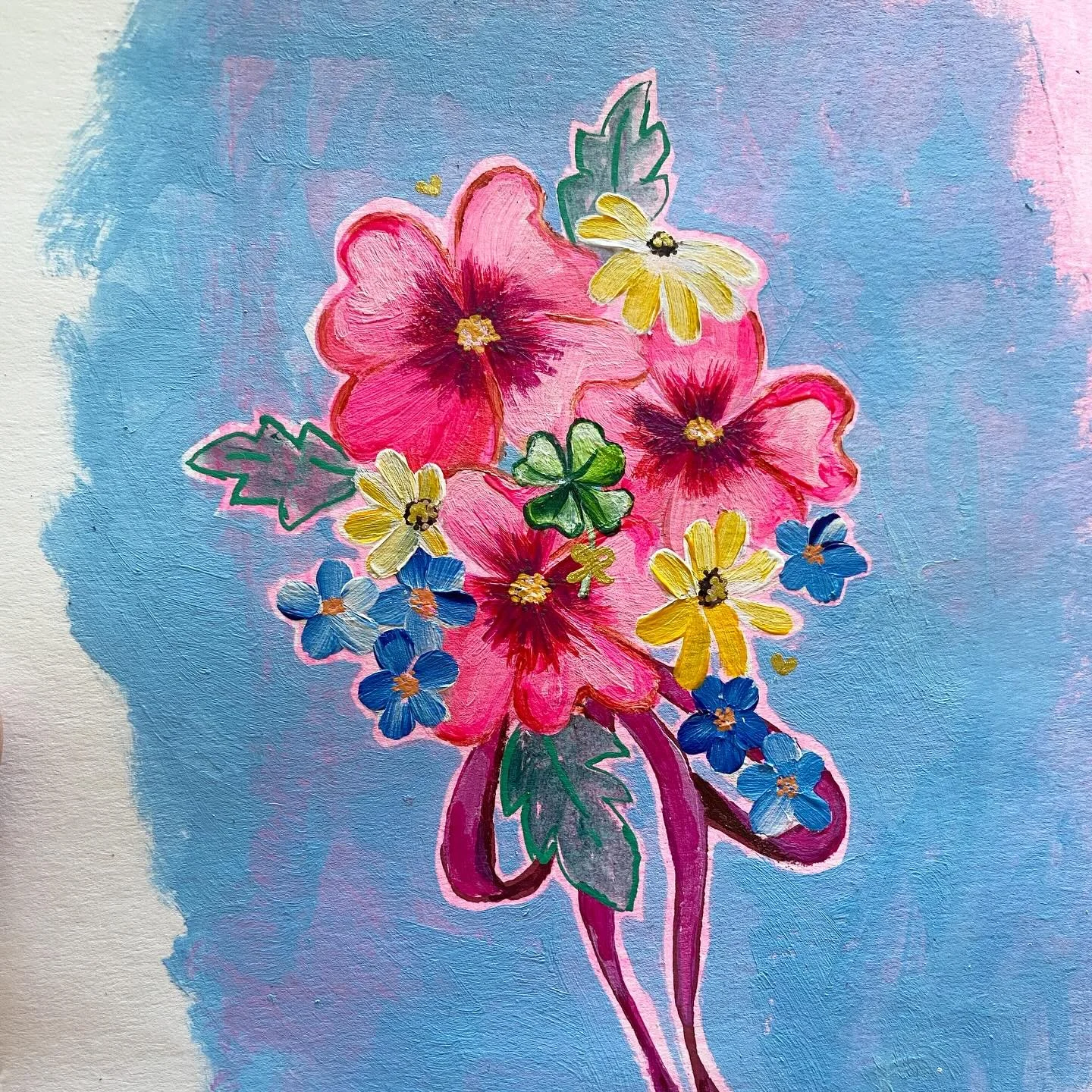 A little bunch of &lsquo;Love&rsquo; and &lsquo;Luck&rsquo; by me, Nicky Luck! There are 2 teeny tiny gold hearts in this one and when the light catches them they are just ⭐️⭐️⭐️⭐️⭐️!!!! #nickyluck #nickyluckart #sharealittlelove #luck #abunchoflove 