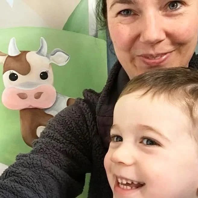 Throwback to when I finished painting Stanley&rsquo;s bedroom mural. He chose all the elements himself. And was a constant little helper. I LOVED doing this for him. Such a beautiful memory. 💙 just look at &lsquo;moo&rsquo; cow poking through! Soooo