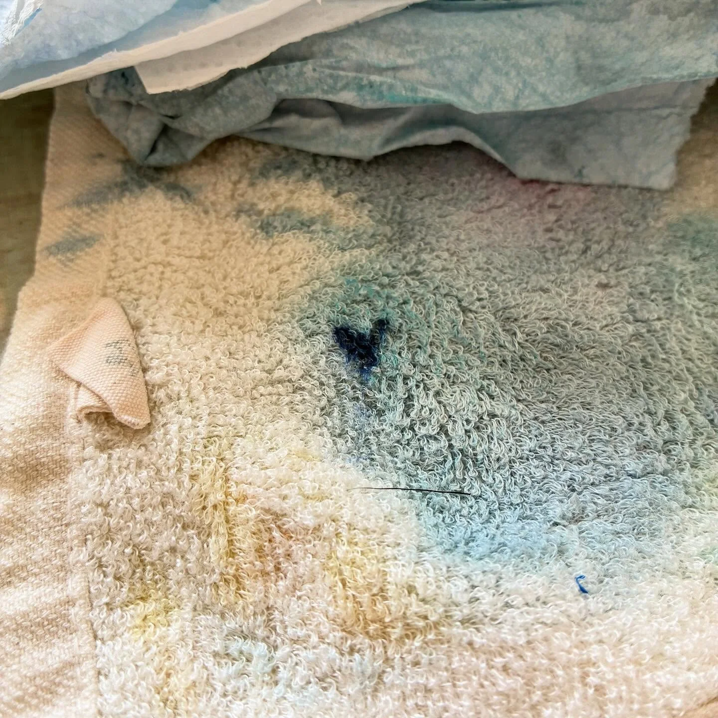 This is quite unbelievable!! This is one of my cloths that I use to wipe off my paint brushes and this morning I noticed this teeny tiny heart. Sitting there staring at me 💙. I honestly think it&rsquo;s a sign from my mum. My angel saying I believe 