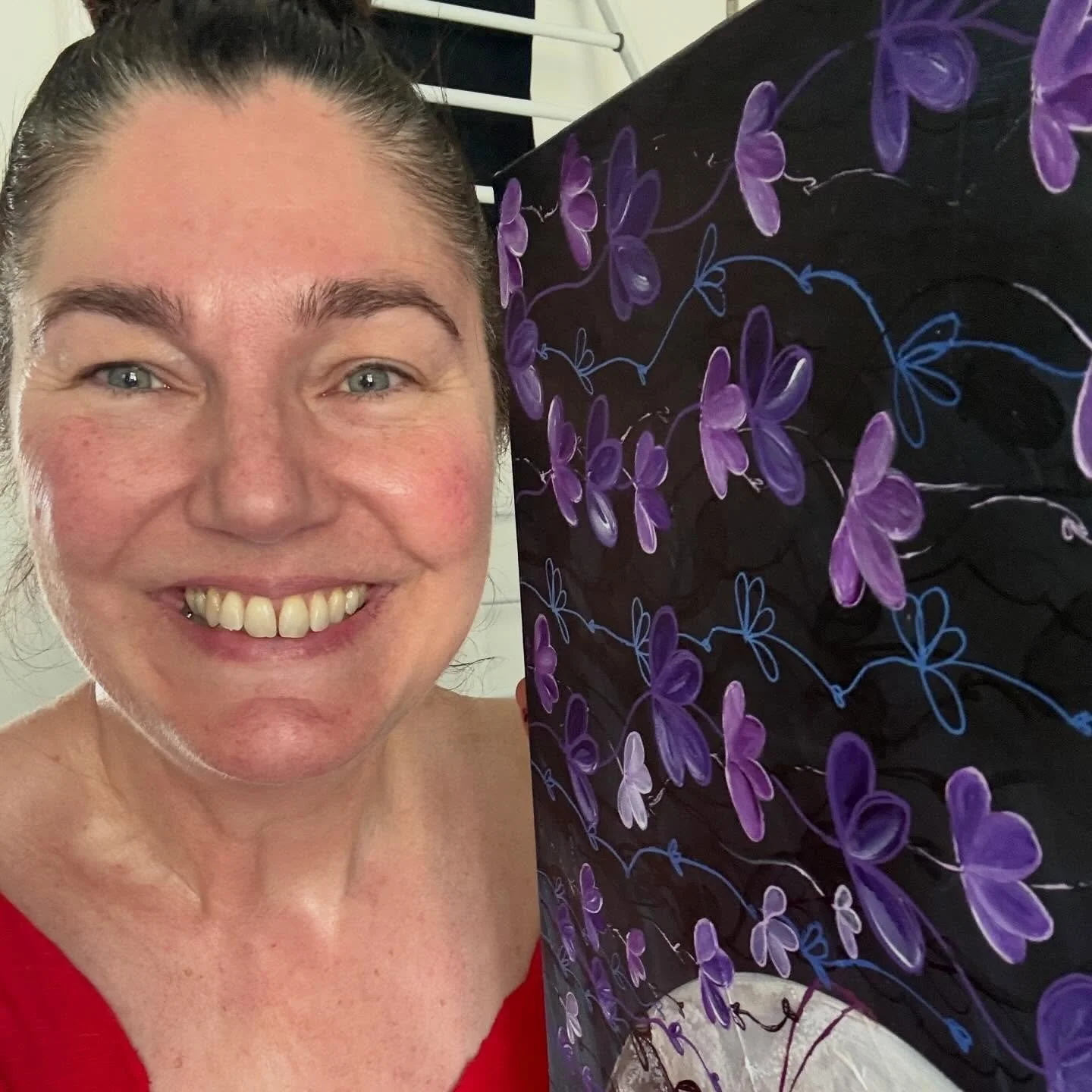 Choosing to paint this beauty on what is the hottest day EVER is not for the faint hearted ha ha. Yes that&rsquo;s sweat you can probably see and yes my acrylics are drying faster than I can paint them on the canvas, but&hellip; I&rsquo;m having the 