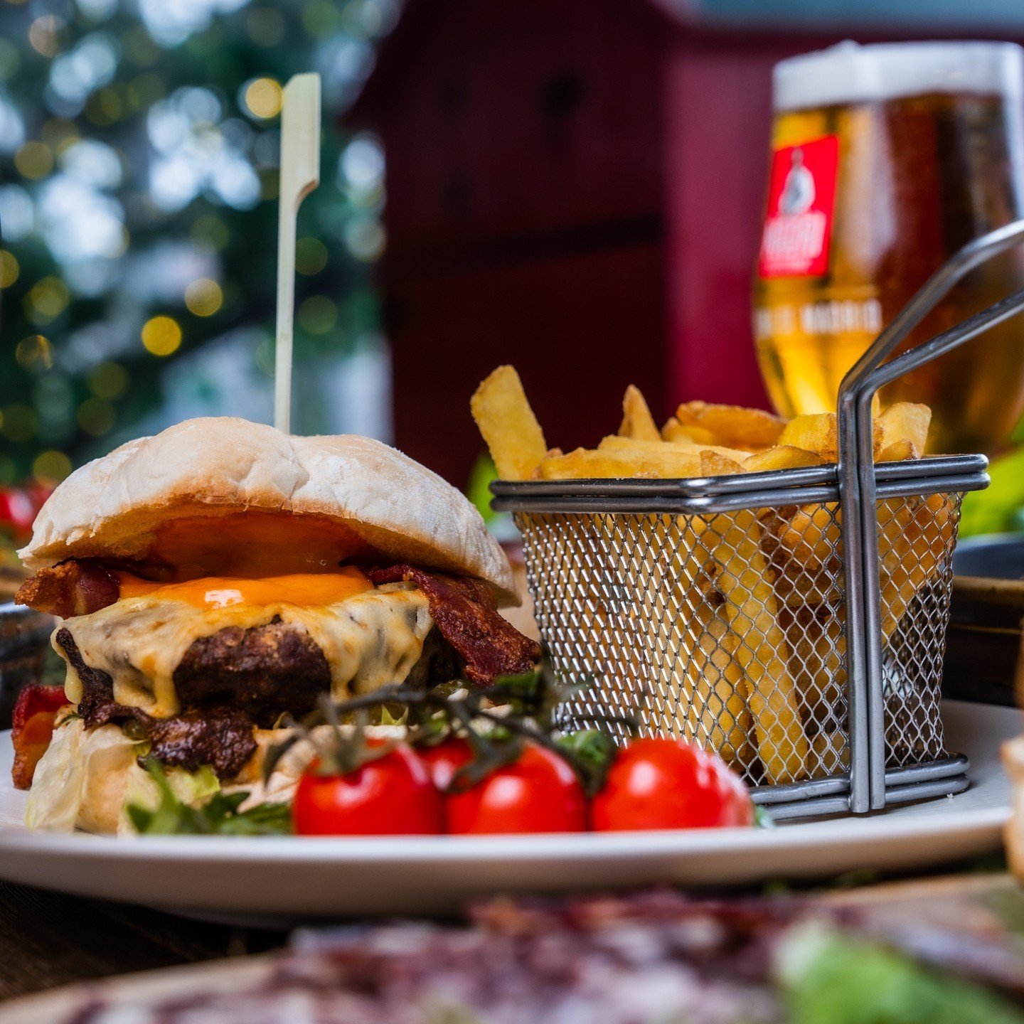 Craving a juicy beef burger with melt-in-your-mouth cheese, a gherkin, and crispy bacon, covered in burger sauce with a side of fries? Yes. Of course you are, because you're not mad...

See you soon. 😉