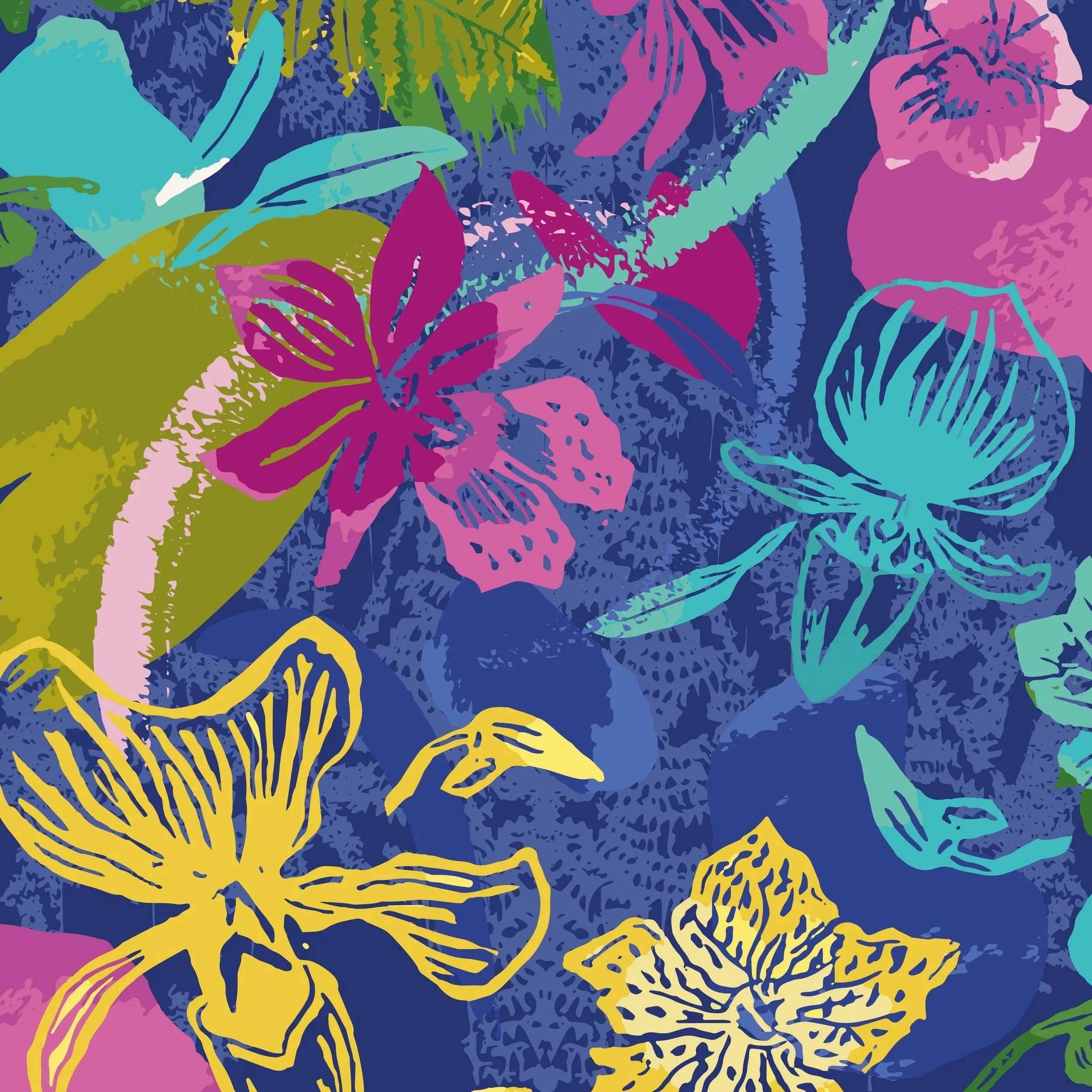 Fruity orchids in denim