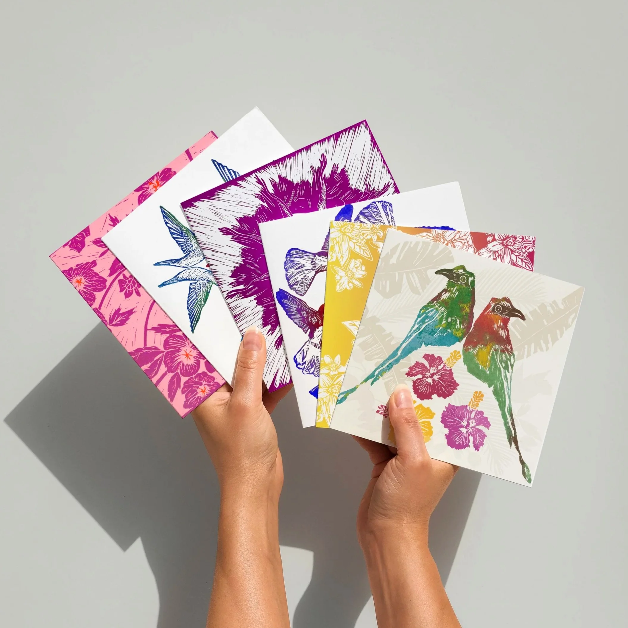 Selection of lino printed designed cards
