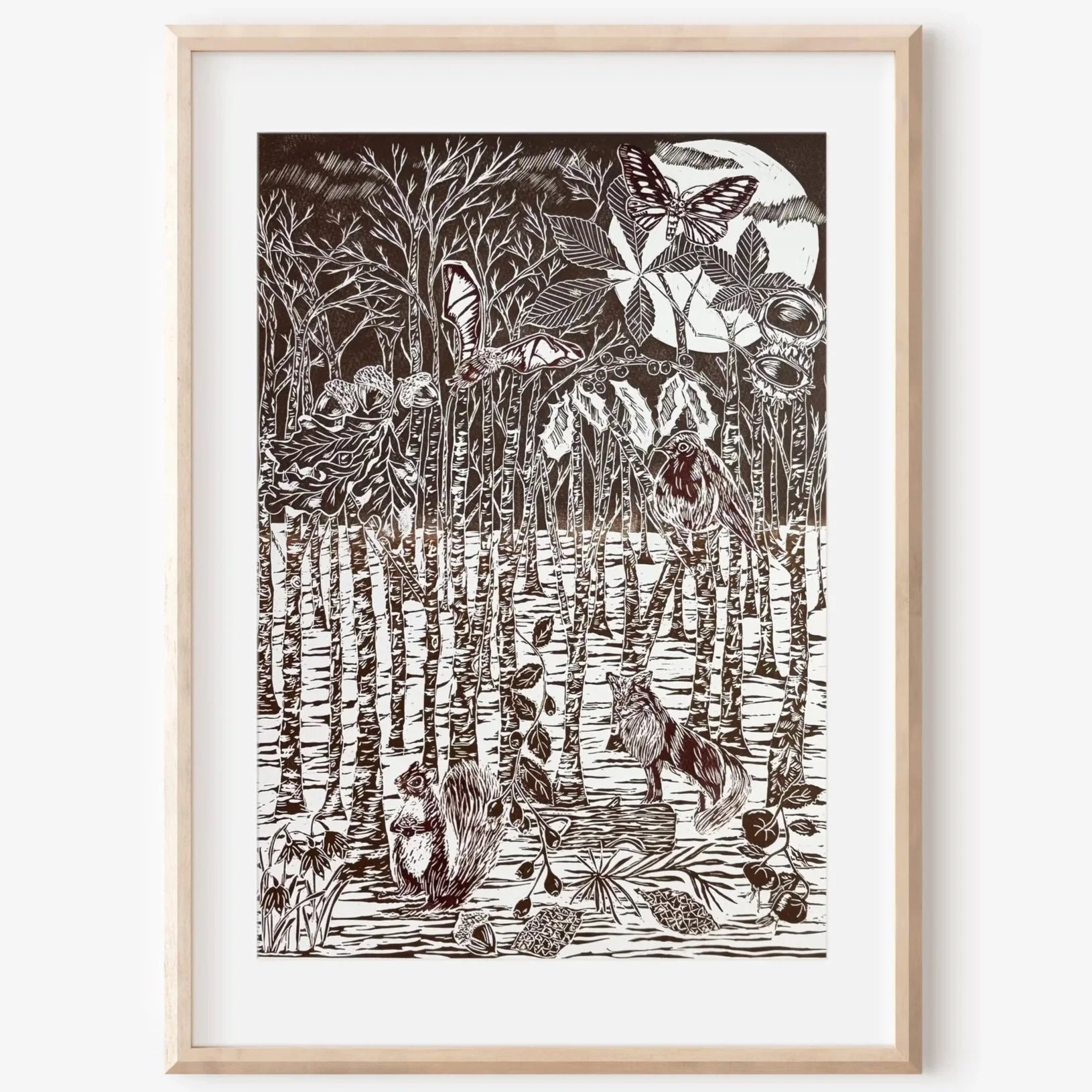 Coldfall woods large lino print