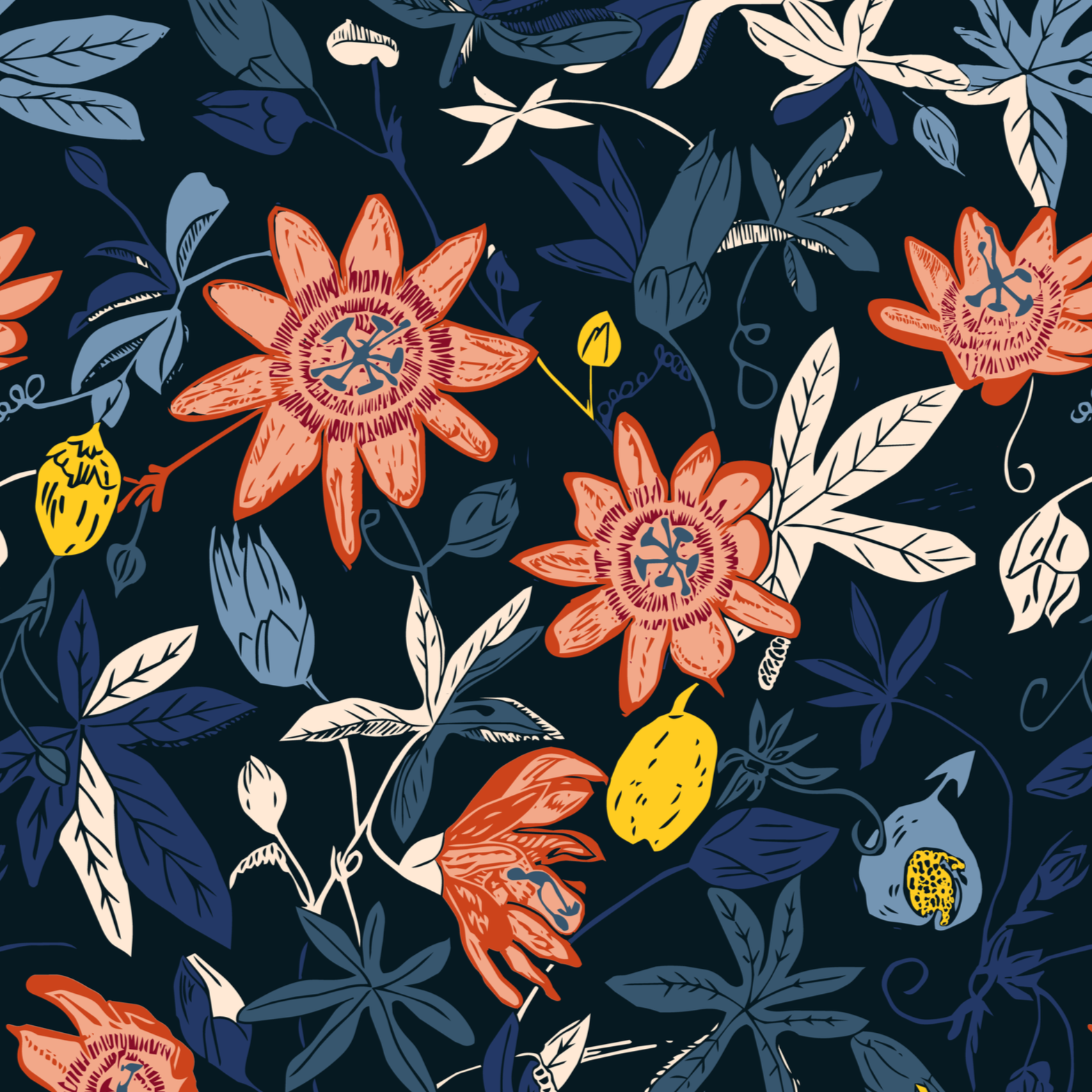 Passionflower vine repeat pattern