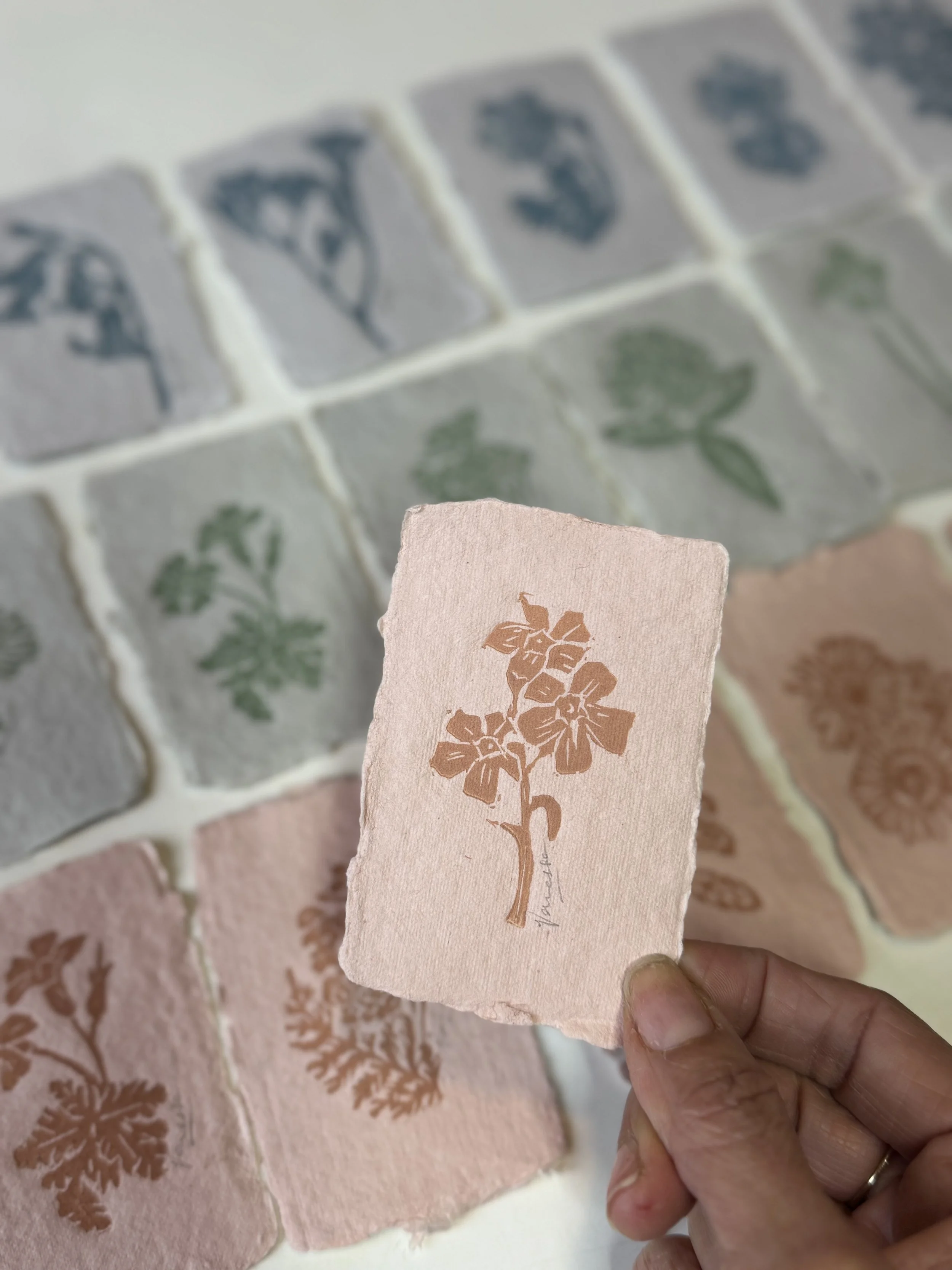 Mini Lino prints of weed flowers