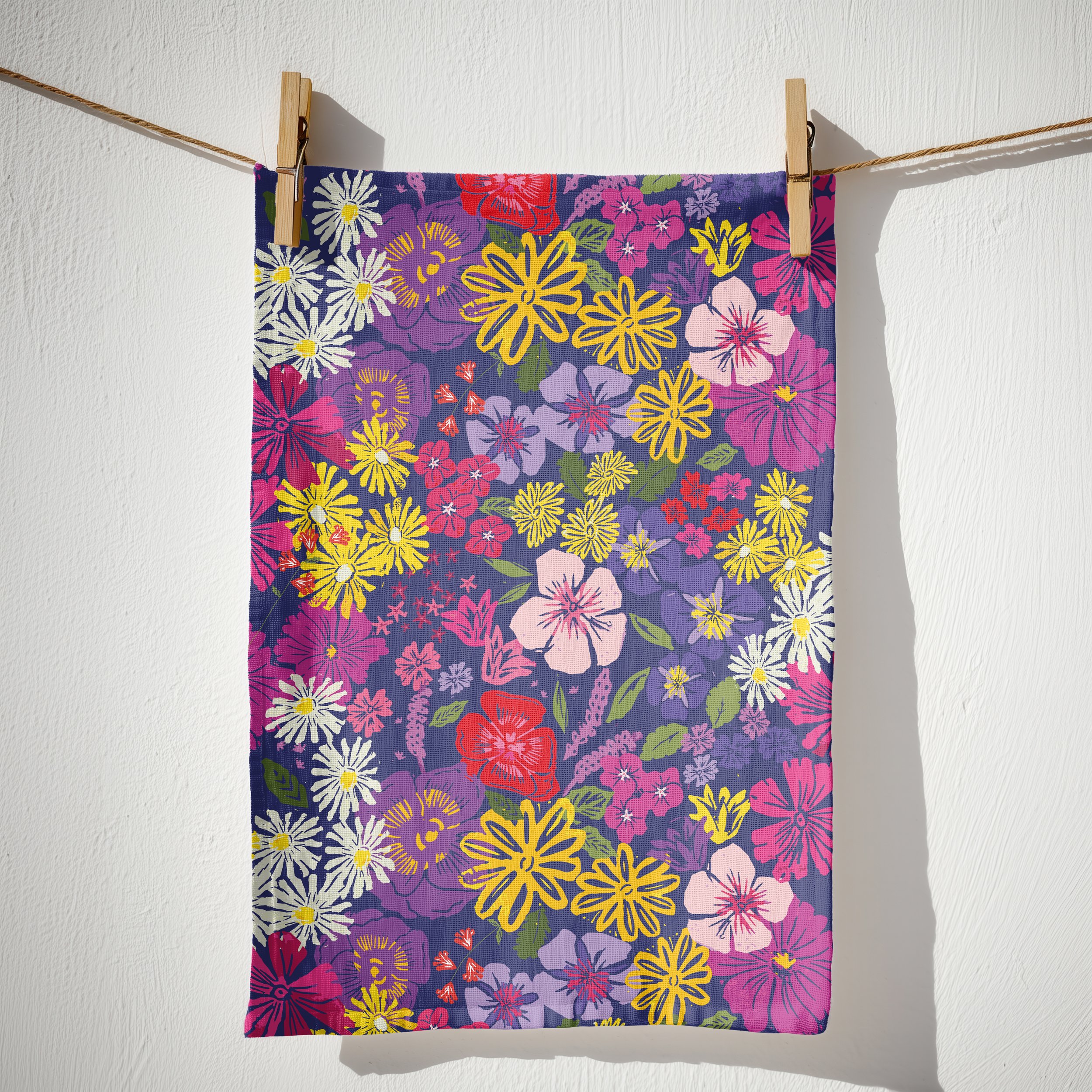 picnic florals purple tea towel.jpg