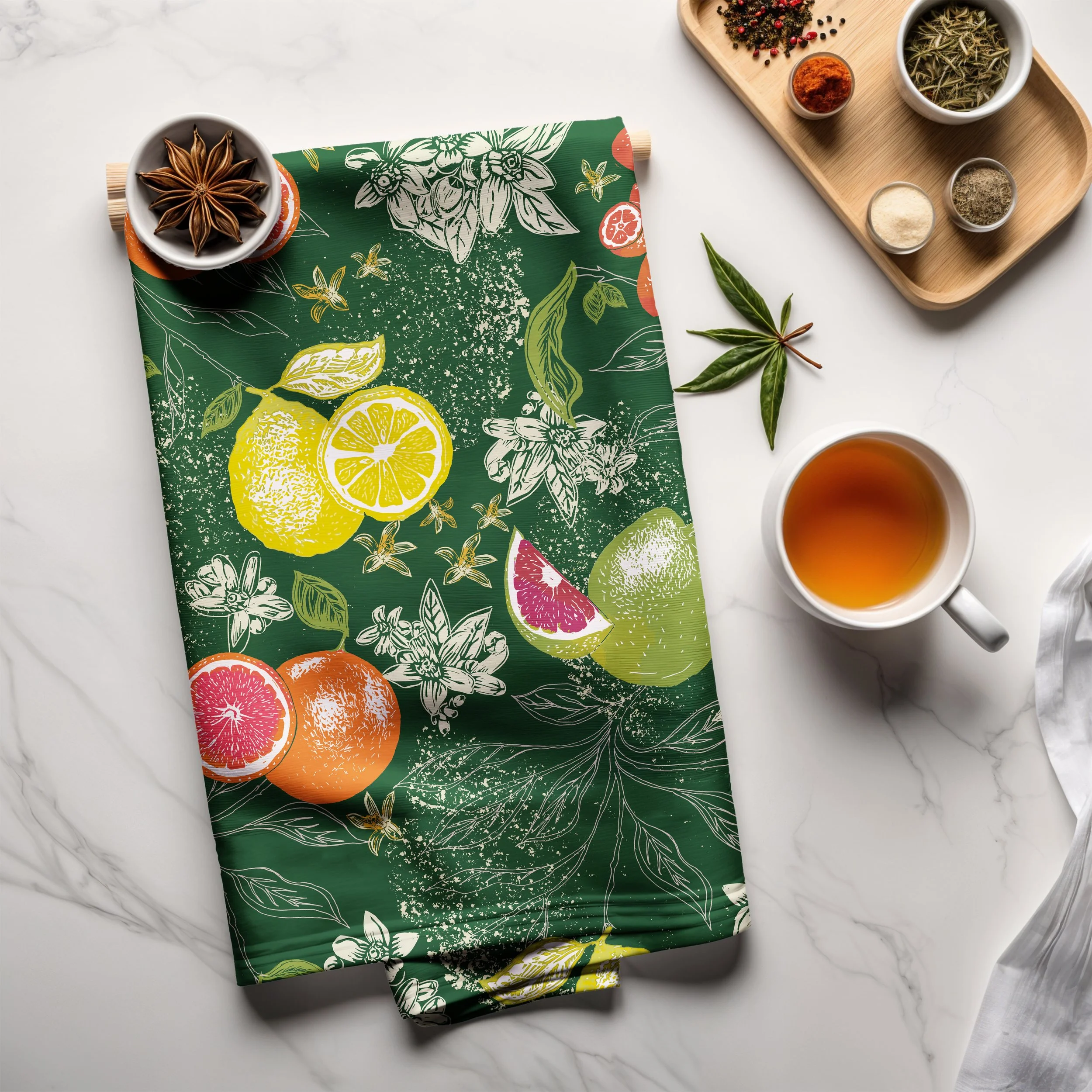 Organic Cotton Tea Towel - Citrus Fruits