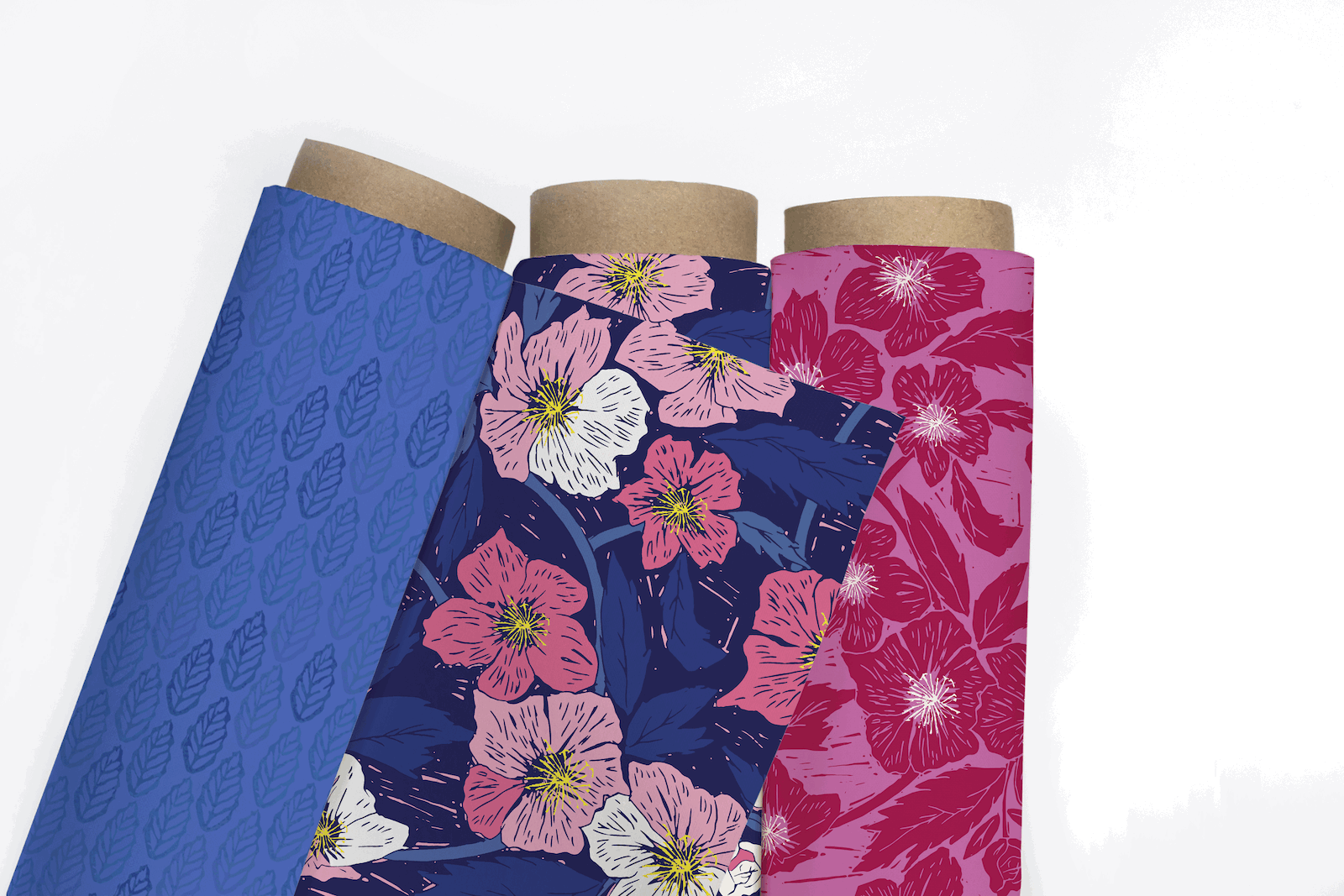 3 bolsters of fabric from the Summer is coming range