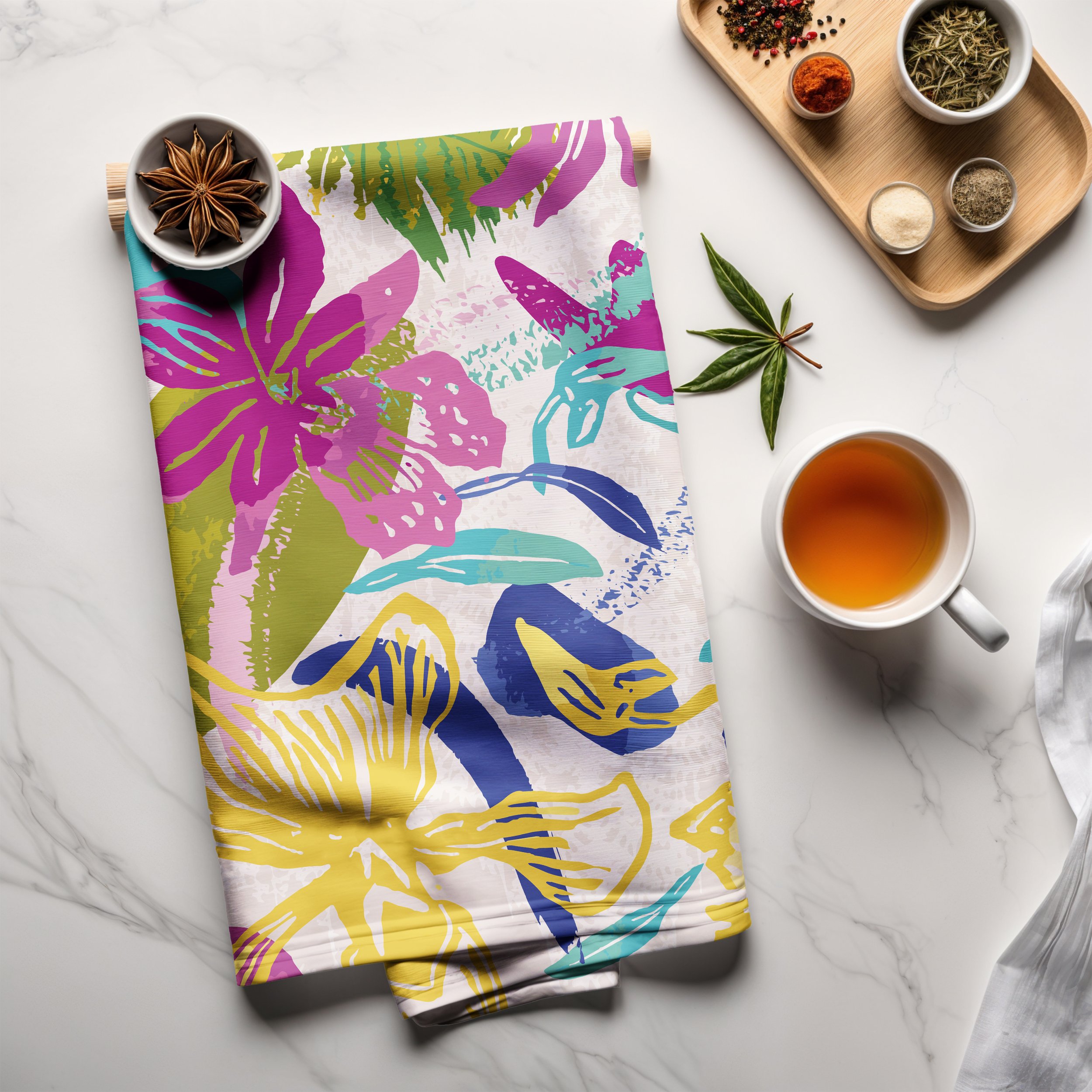 Organic Cotton Tea Towel -Fruity Orchids