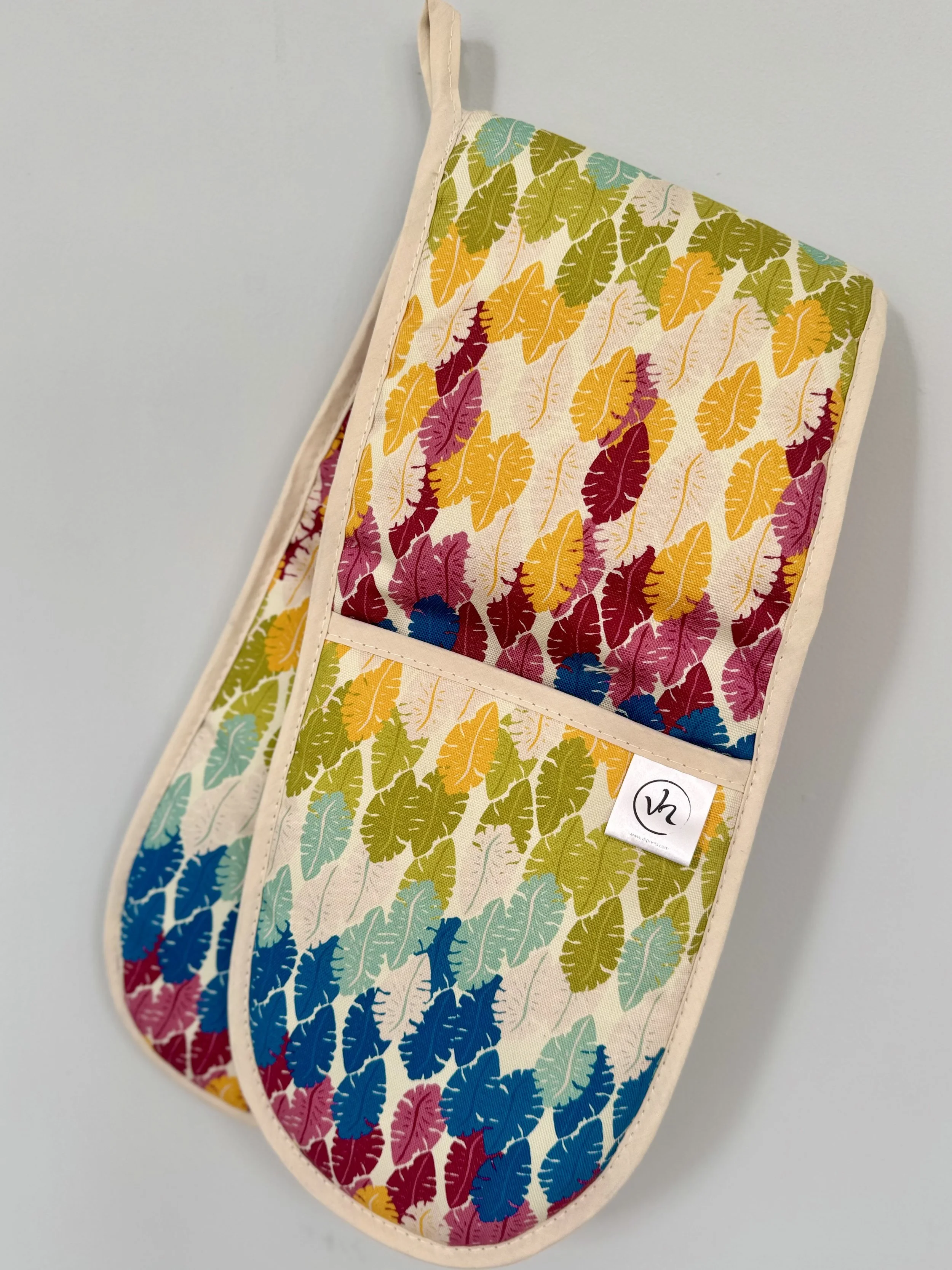 Organic Cotton Double Oven Gloves – Rainbow Falling Leaves
