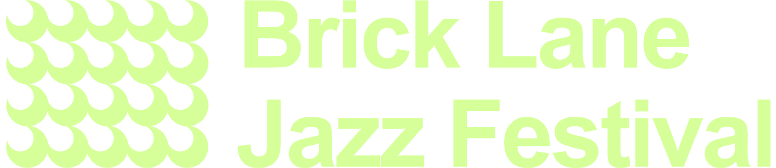 Event sign for Brick Lane Jazz Festival with a decorative pattern of stylized music notes or shapes on the left side.