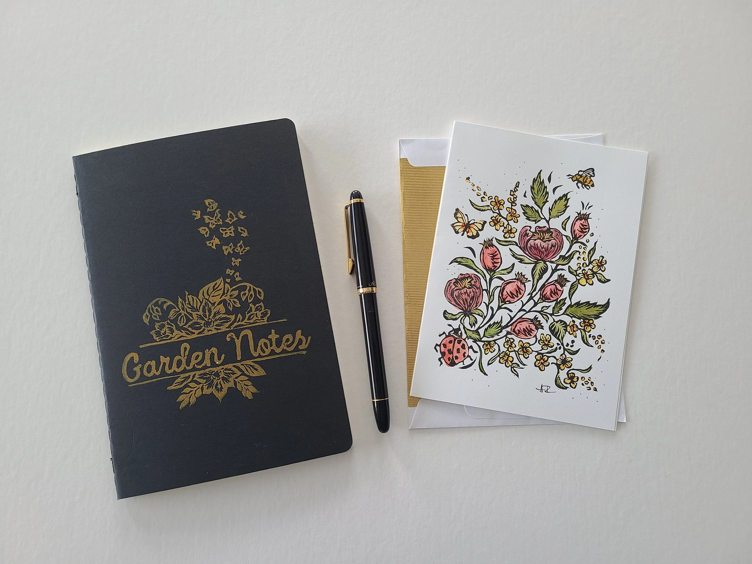 Garden Notebook and Floral Greeting Card