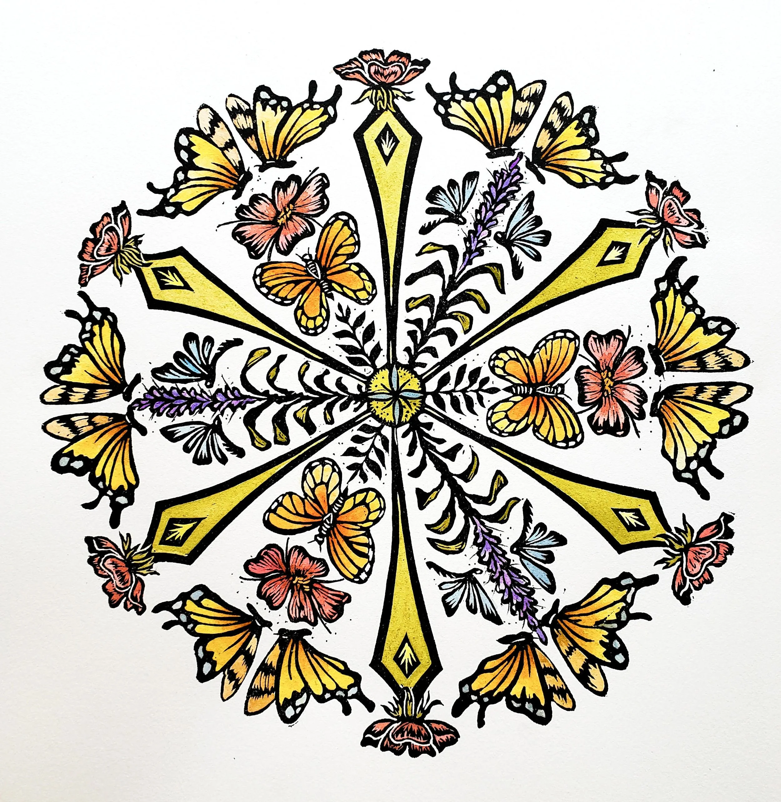 Butterflies and Dragonflies Relief Print - FAC1