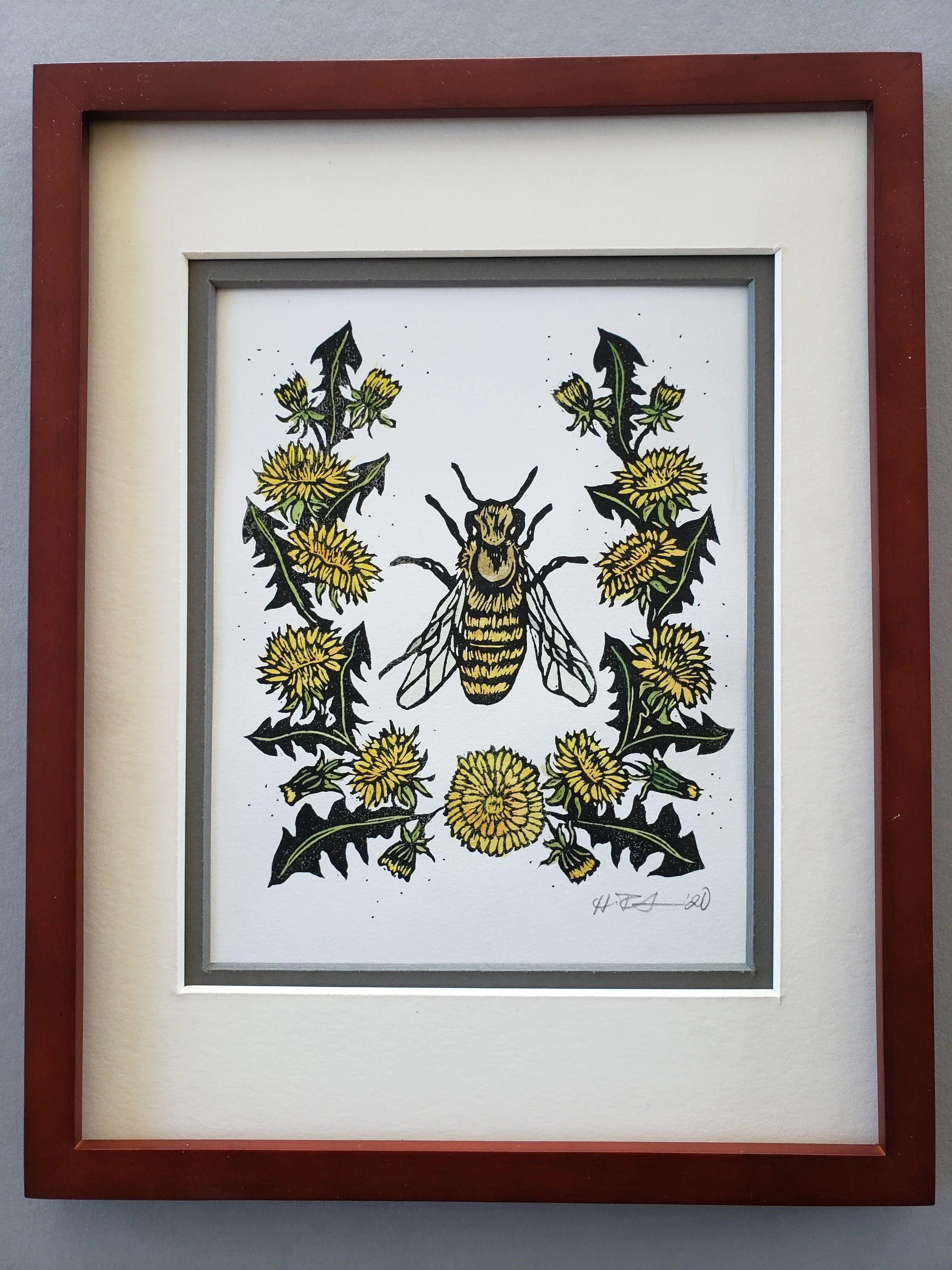 Honey Bee Dandelion 2020 - Relief Print - FAC1