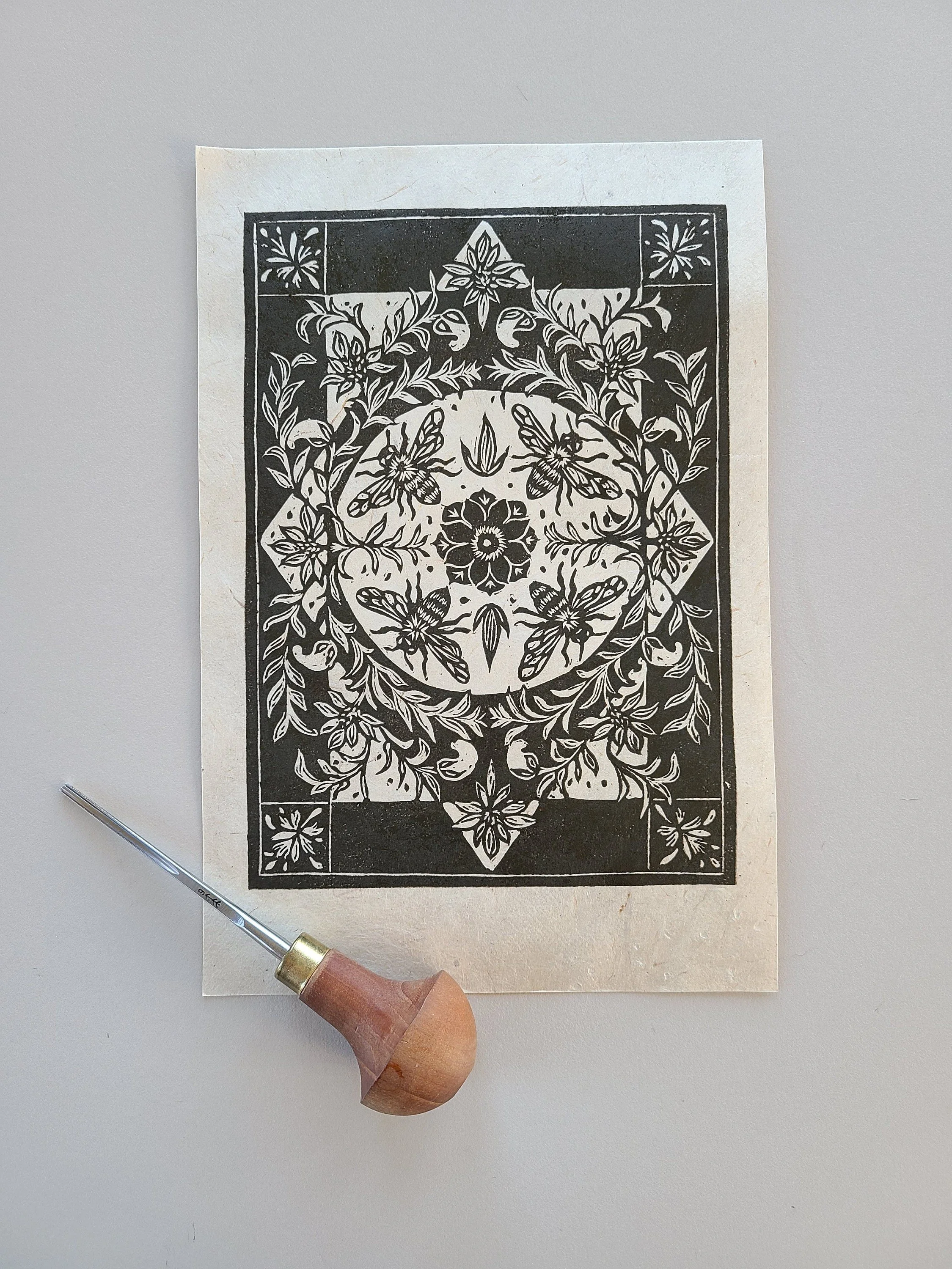 Delicate Honey Bee - Wall Art - Lino Cut- FAC1