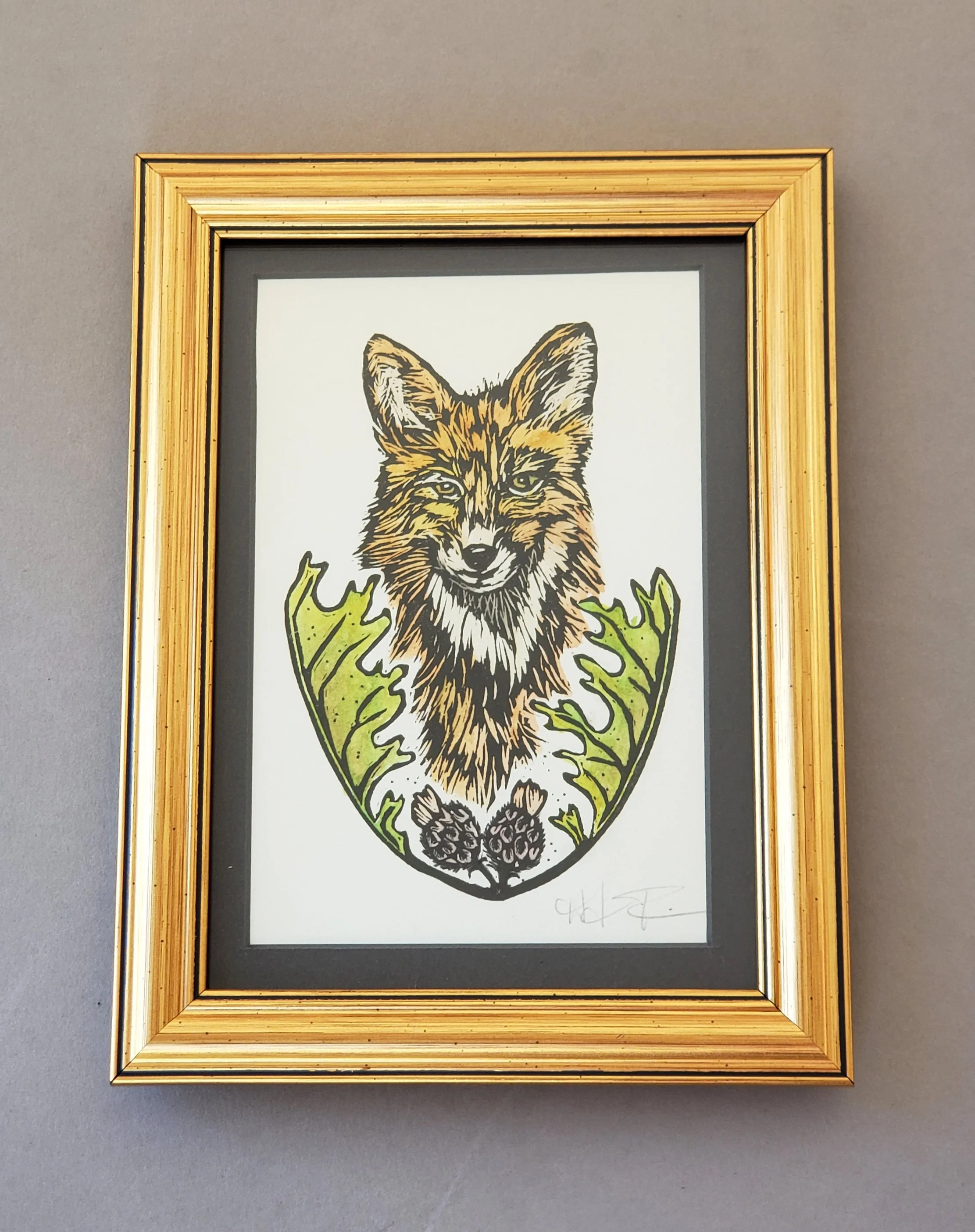 Fox portrait with oak