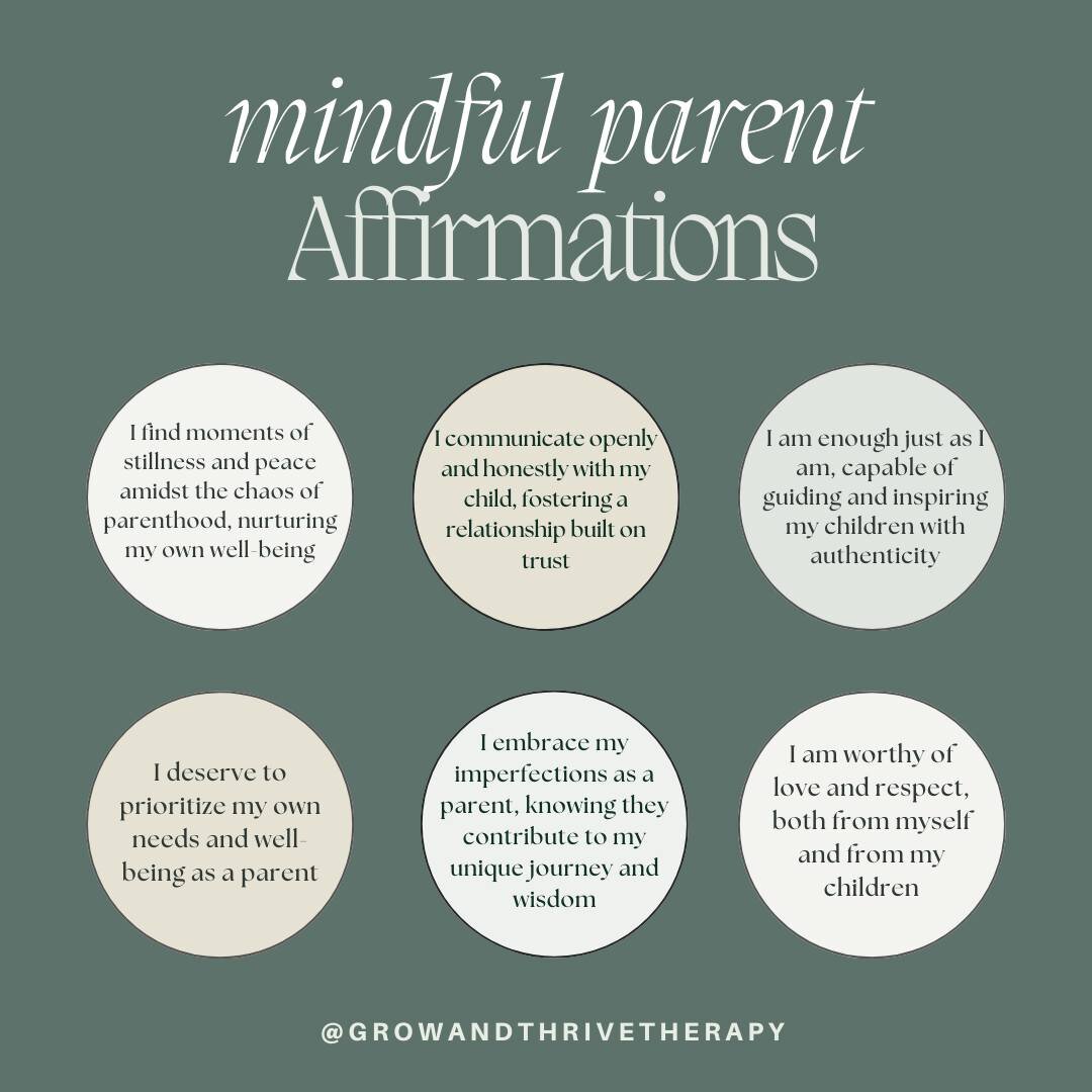 Here are some more mindful parent affirmations to bring into your day to day life 🌱🌿🌳

What is an affirmation you tell yourself when you need it? Comment below to share your inner wisdom👇

 #mntherapist #selflove #childtherapist #grateful #empowe
