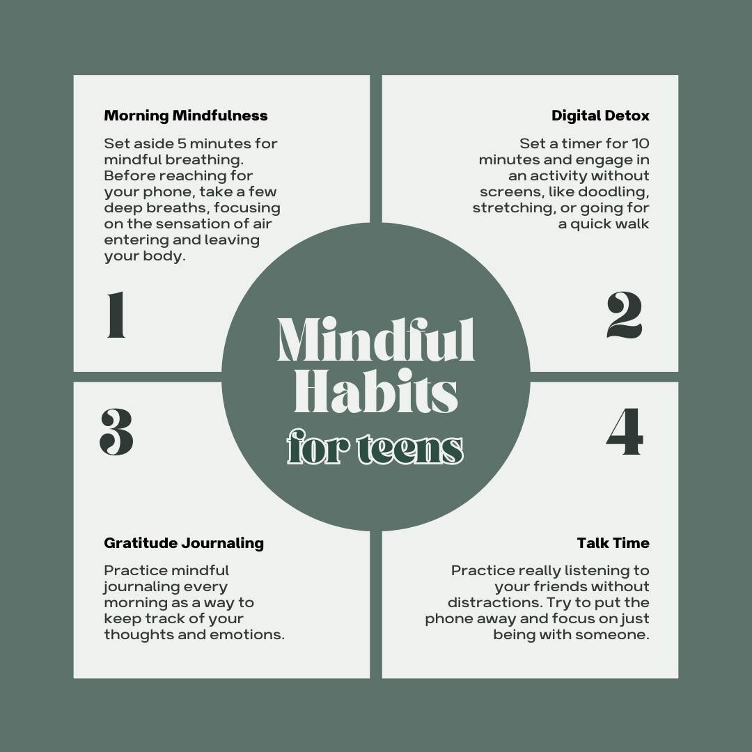 Here are some mindful habits to challenge yourself with this week! These are quick, and easy ways to find a mindful moment during your day :) 

A lot of this stuff you probably already do! 🧐

The trick with mindfulness is when we do these things, we
