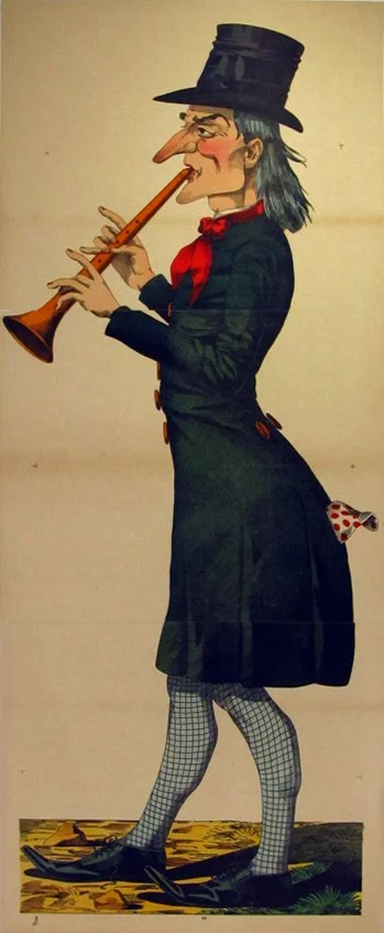 "Wissembourg Carnival Clarinet Player" Anonymous, c.1870, 64.5"x26.5", $1,600