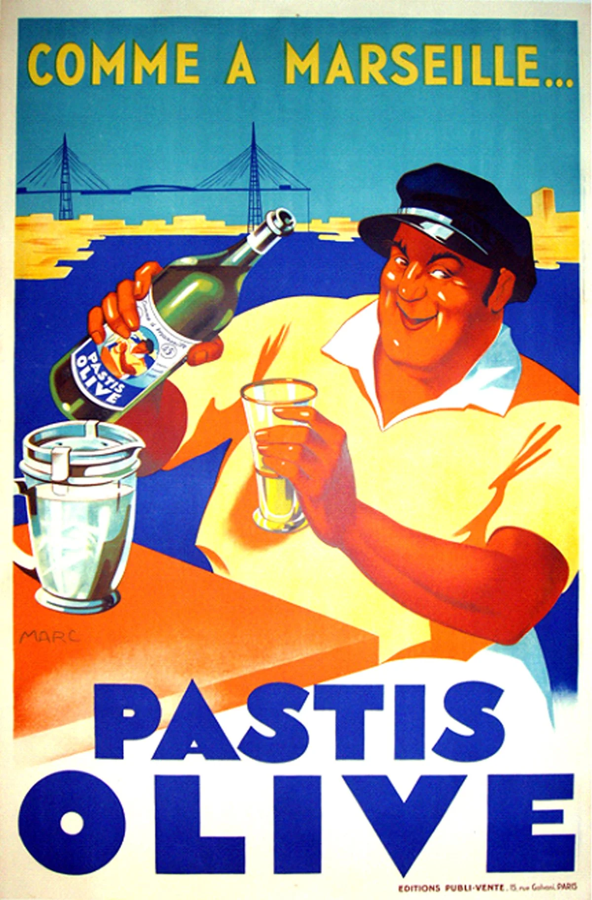 "Pastis Olive", Marc, c.1930, 78.5"x51, $1,600