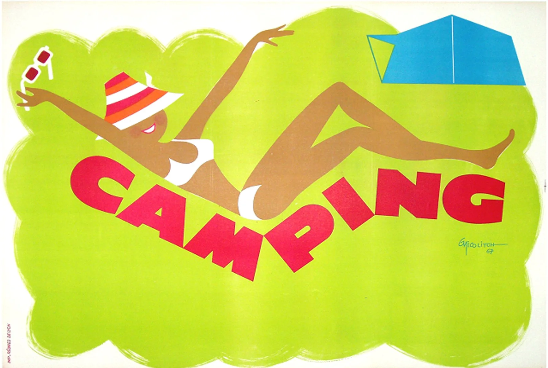 "Camping (Bikini)", Nicolitch, 1967, 45.5"x62.25", $1,400