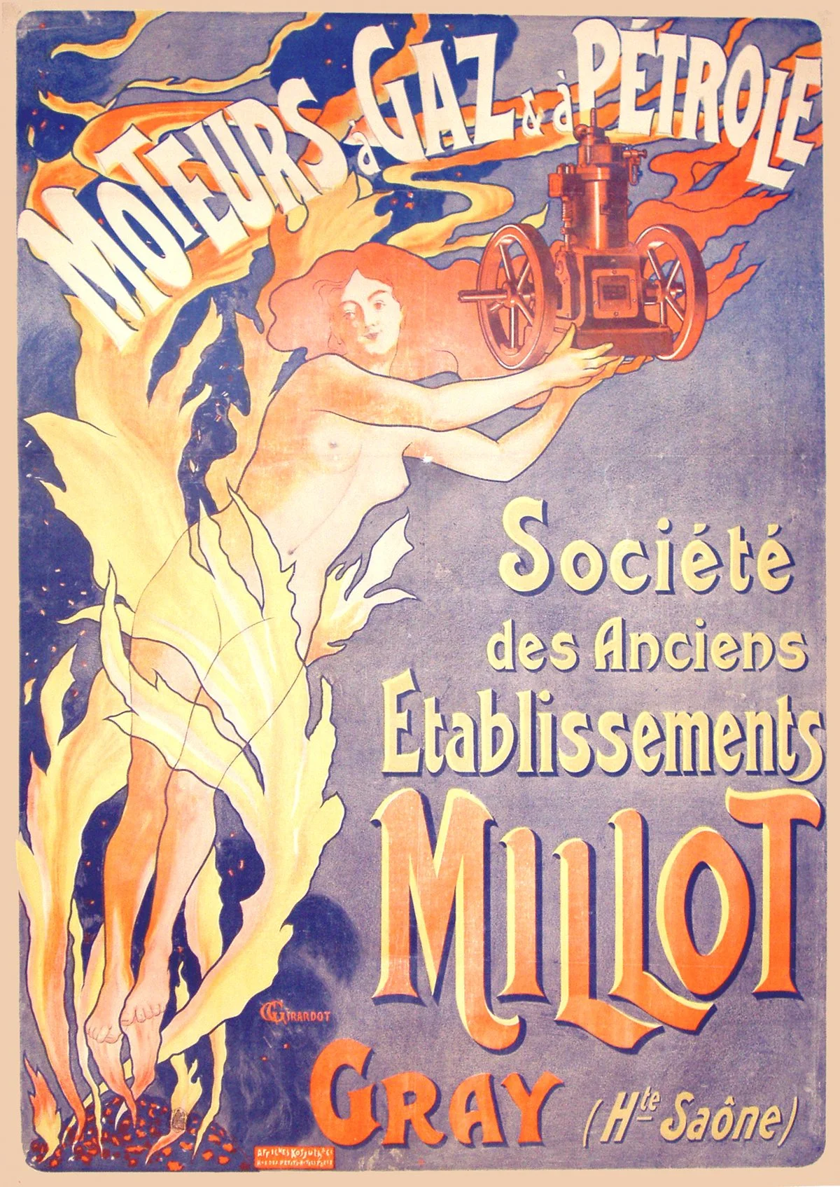 "Moteurs Gaz et Petrole", Gerardot, c.1890, 60"x42", $3,800