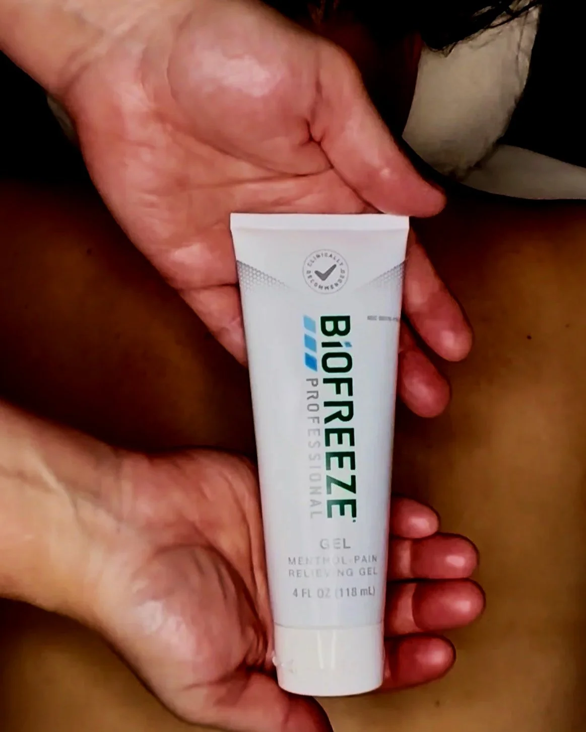 topical cryotherapy gel used during therapeutic massage treatment in Charlotte NC to reduce inflammation and relieve muscle pain