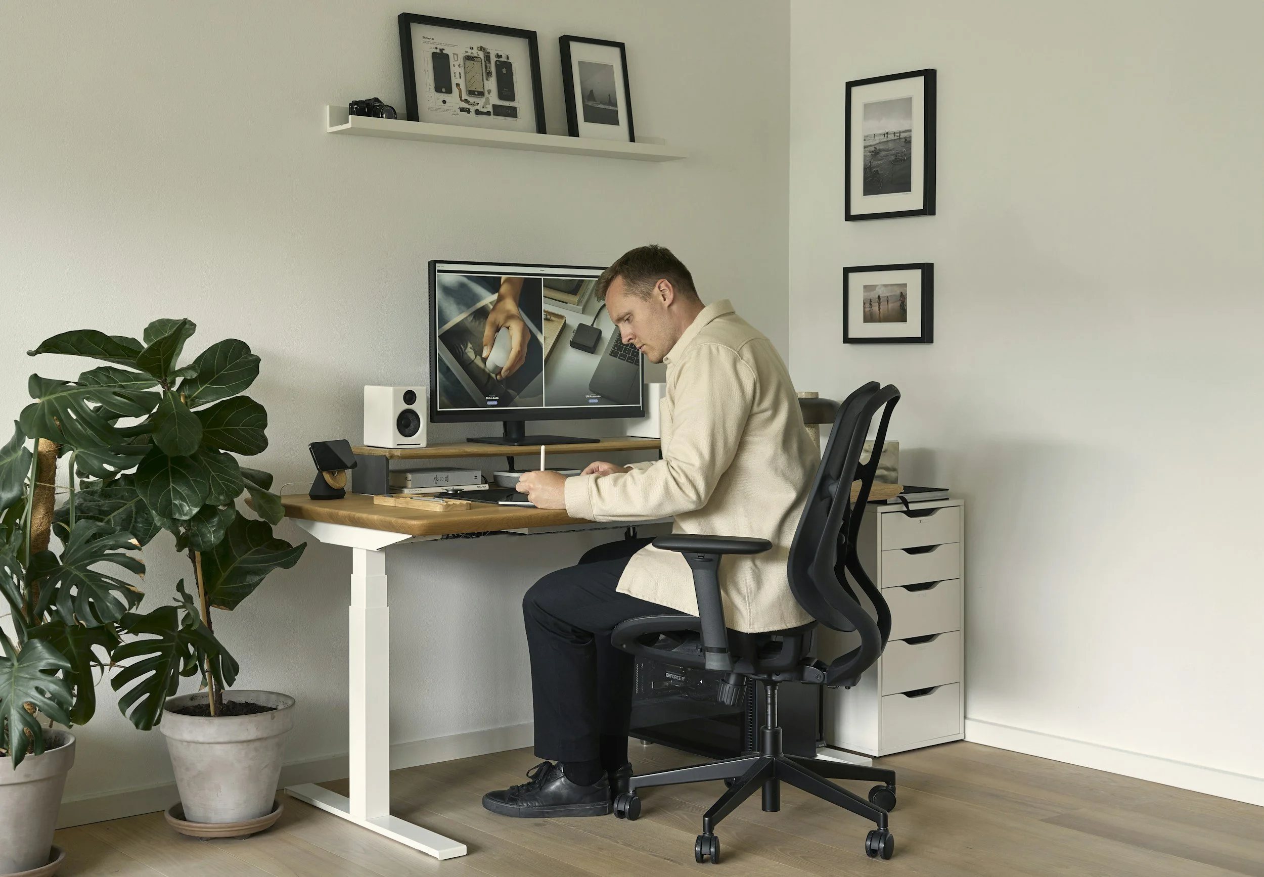 Poor desk posture contributing to rounded shoulders and upper back tension