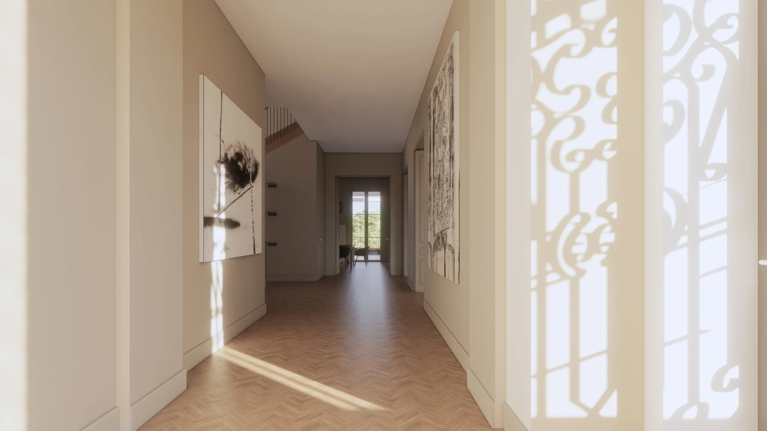 Vue entrée depusi l'entrée principale vers l'extension 