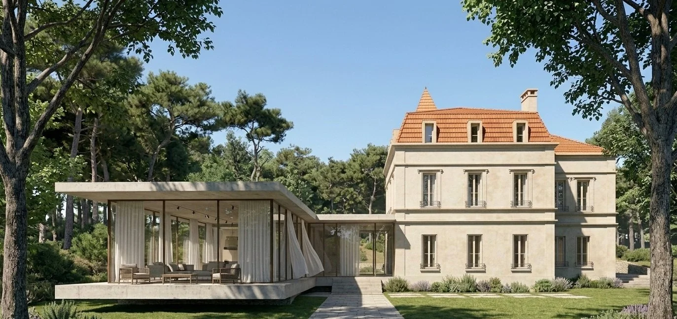 Vue extension avec jardin provatif au Sud et Villa 