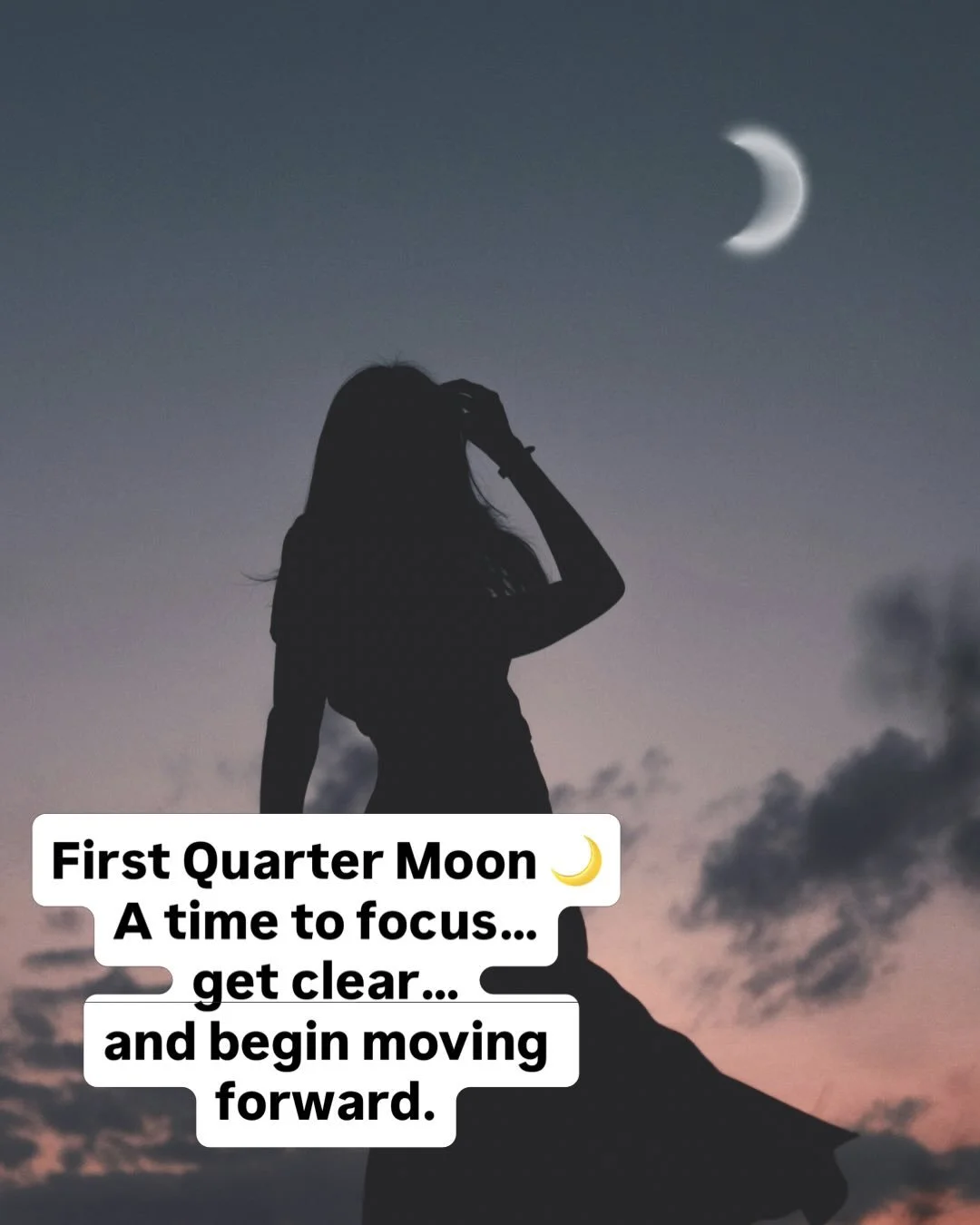 First Quarter Moon 🌙

This time in the lunar cycle 
Is a great time to focus, get clear, 
and take focused intentional action steps towards your dreams &amp; desires ✨

Today, I felt the weight of everything&hellip; 
and noticed my thoughts beginnin