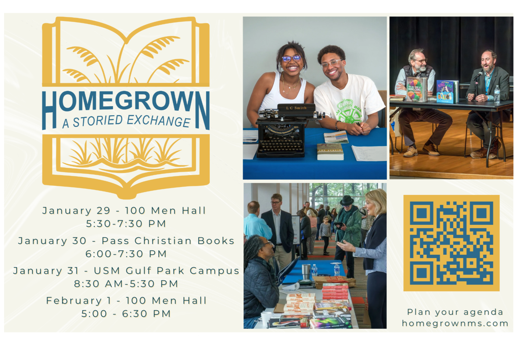 Our 4th Annual HOMEGROWN: A STORIED EXCHANGE is a Free Event; Open to the public; More than 30 Authors attend this Coastal Mississippi Book Festival!