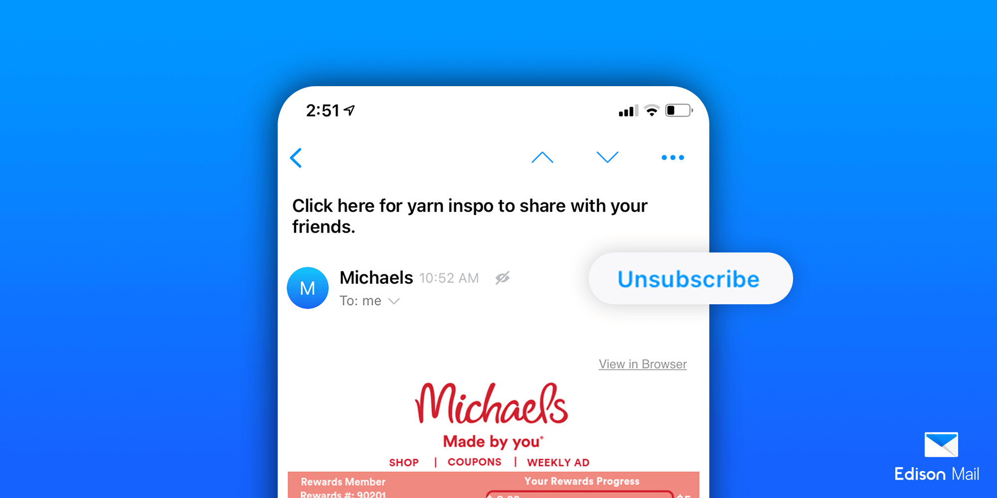 screenshot of unsubscribe button in the app