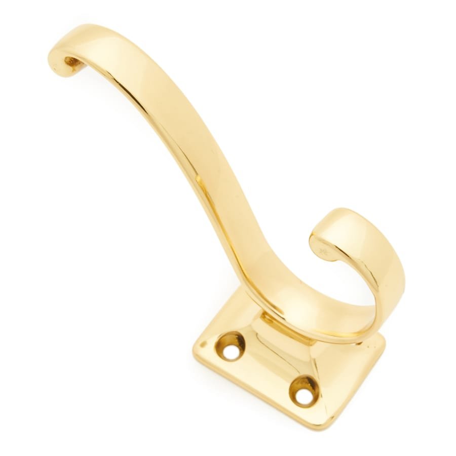 RK International Traditional 1.25 Wide Scroll Double 2 Prong Solid Brass  Bathroom Towel Robe Coat and Hat Hook Polished Brass —