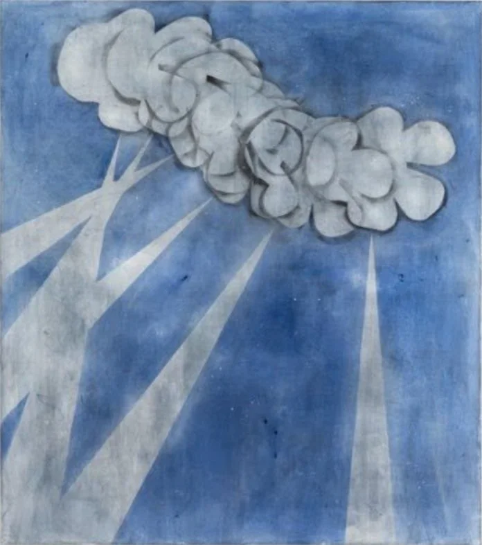 Signals, 2025, ink, charcoal, gesso and watercolor on canvas, 140x180 cm