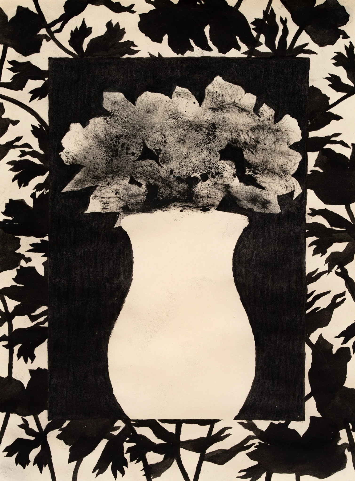 Vase for Noriko, 2025
Ink, turpentine, graphite and charcoal on paper, 30x42 cm