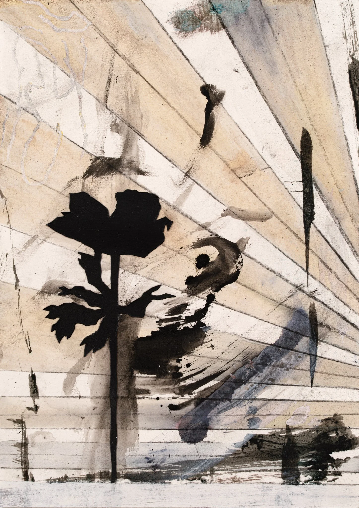 Untitled, 2025,
ink, watercolor, graphite, collage and dry pastel on paper, 21x29 cm