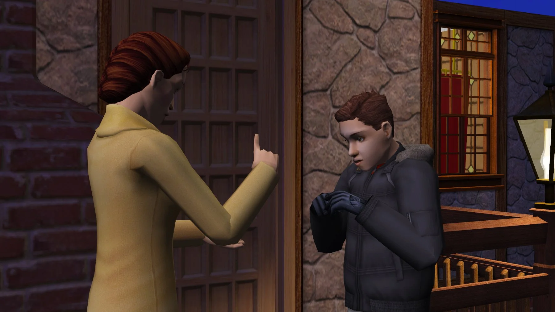 Goneril scolding Hal after he attempted to sneak out of the house past 1AM