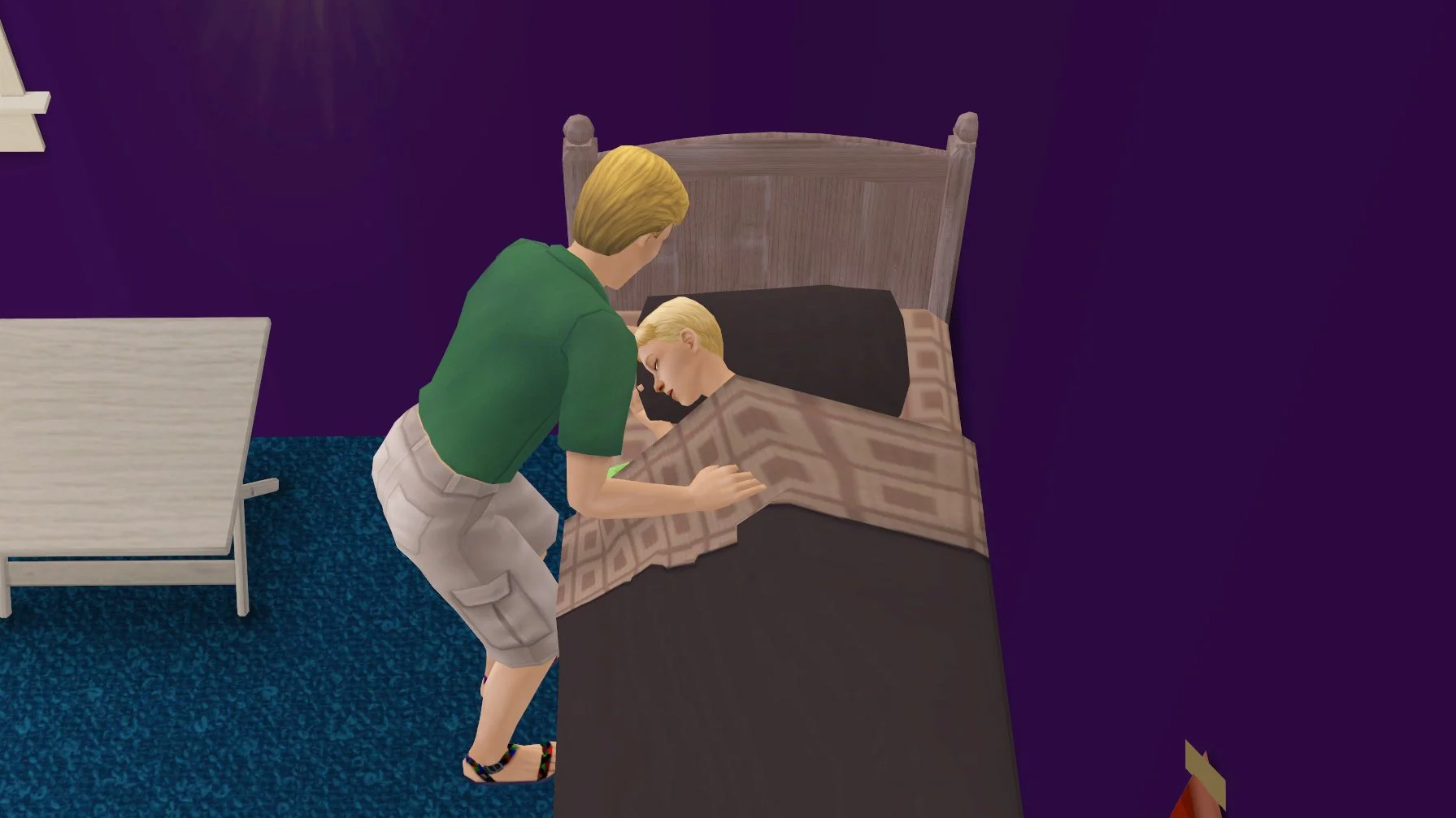 Beau Broke tucking his brother in the bed