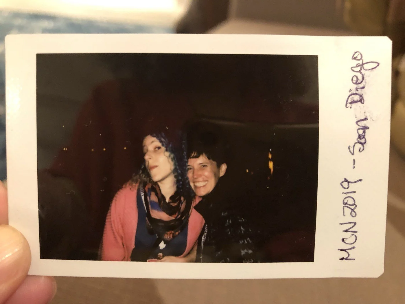 A polaroid style photo of me and Jennifer Foley mugging for the camera.