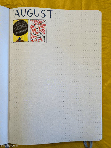 An animated gif of a notebook page that slowly fills in a grid with individual drawings of book covers.