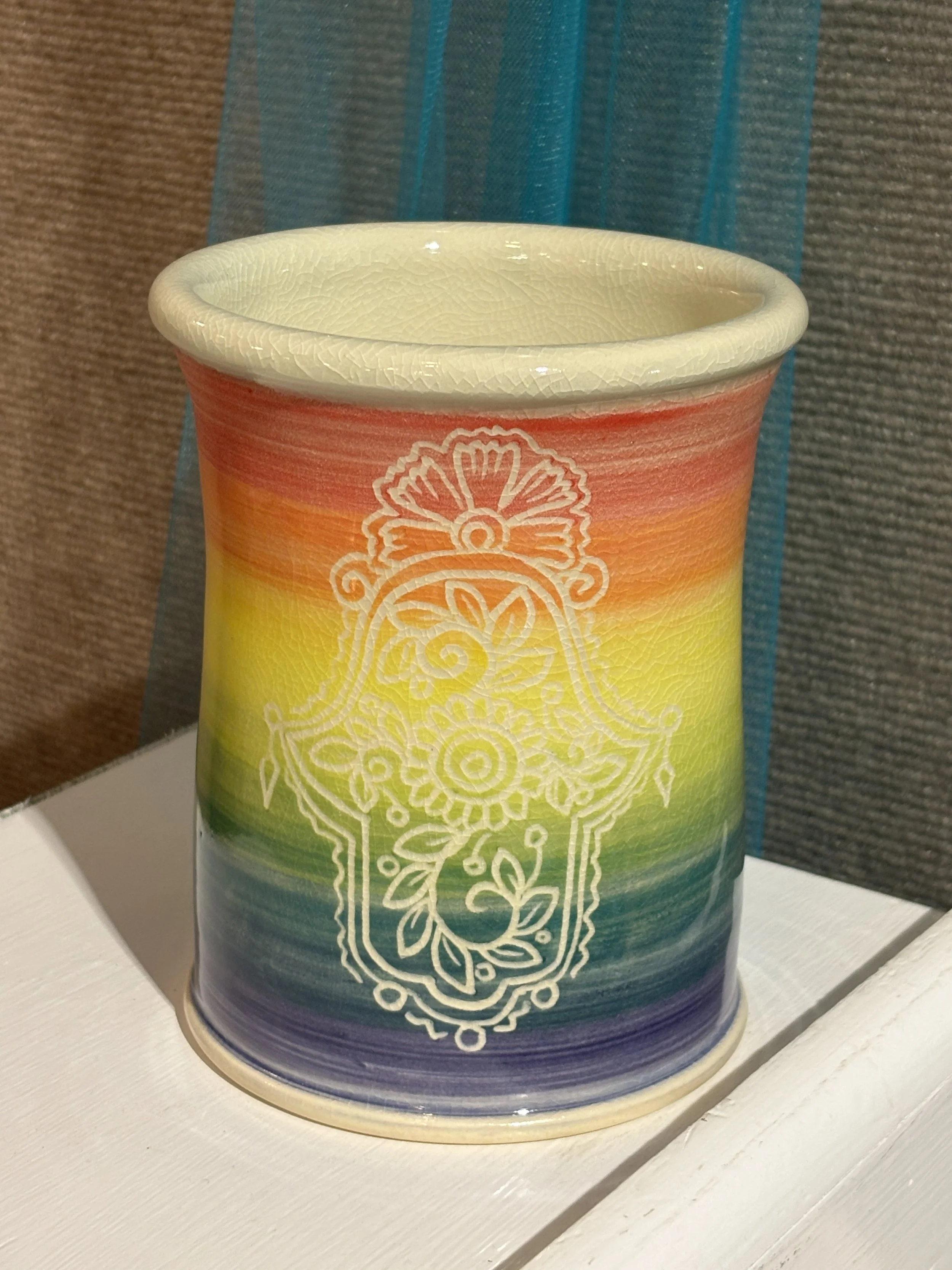 Rainbow Hamsa Utensil Crock