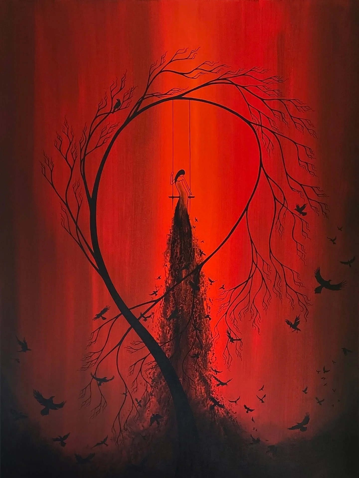 "Heartache and Poetry... My Dark Romance" 
86th in the series.
I finished this piece last month but have struggled to photograph it. It is an impressive 36X48 inches and sooo much lovelier in person.