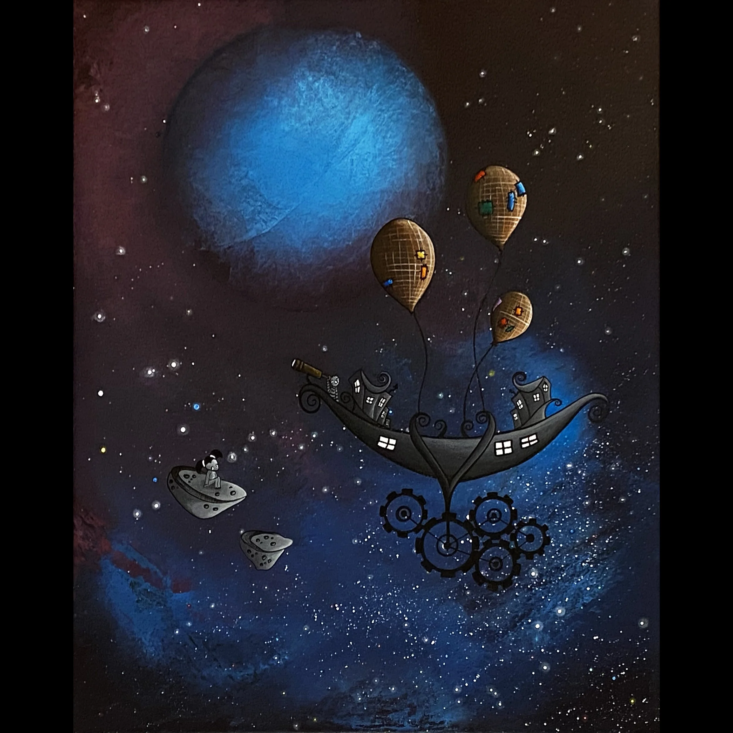 Steampunk Flying Ship Painting - Original Acrylic Artwork - “Odyssey”